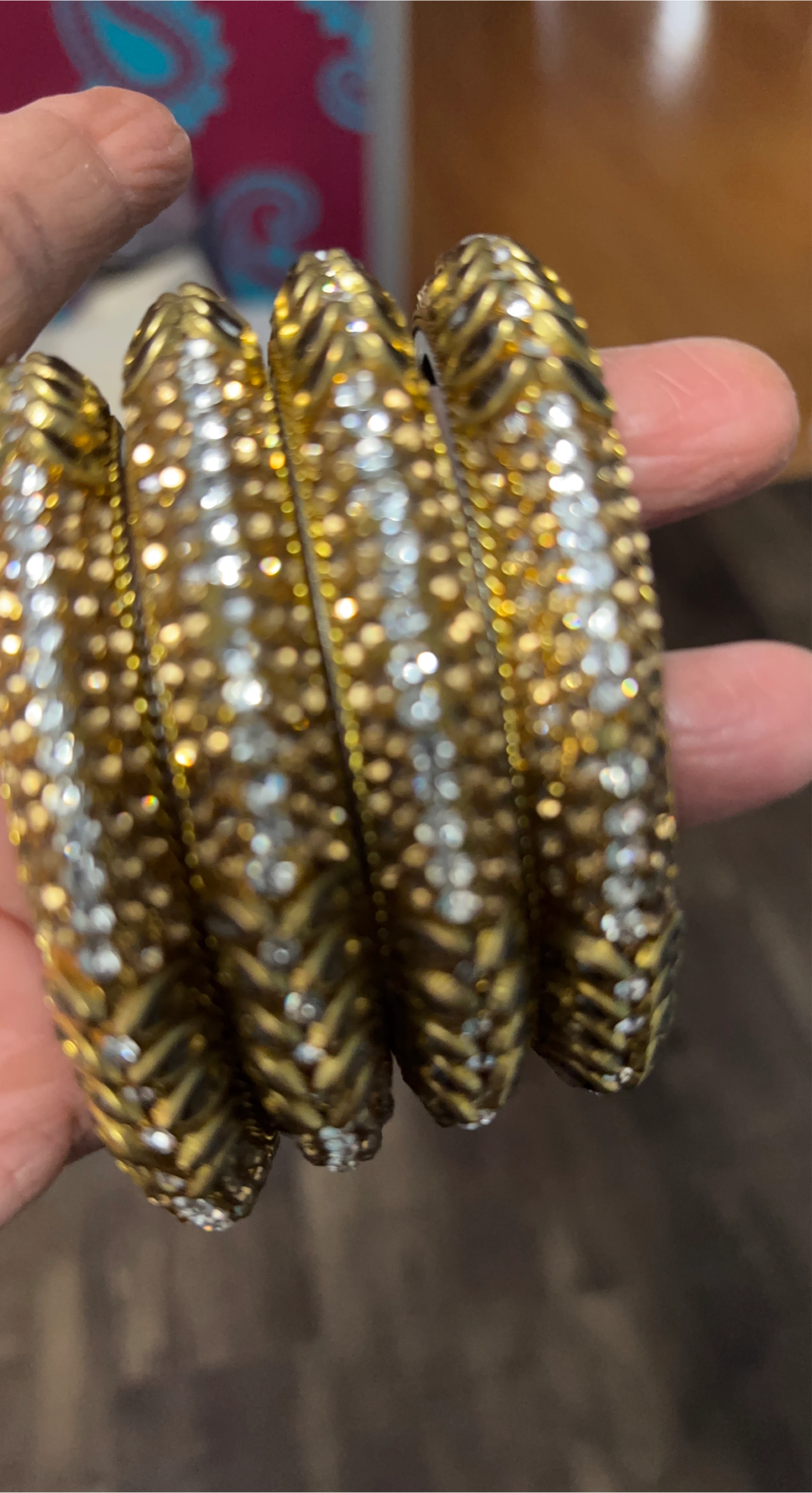 Set of 4 Gold and Crystal Bangle Bracelets