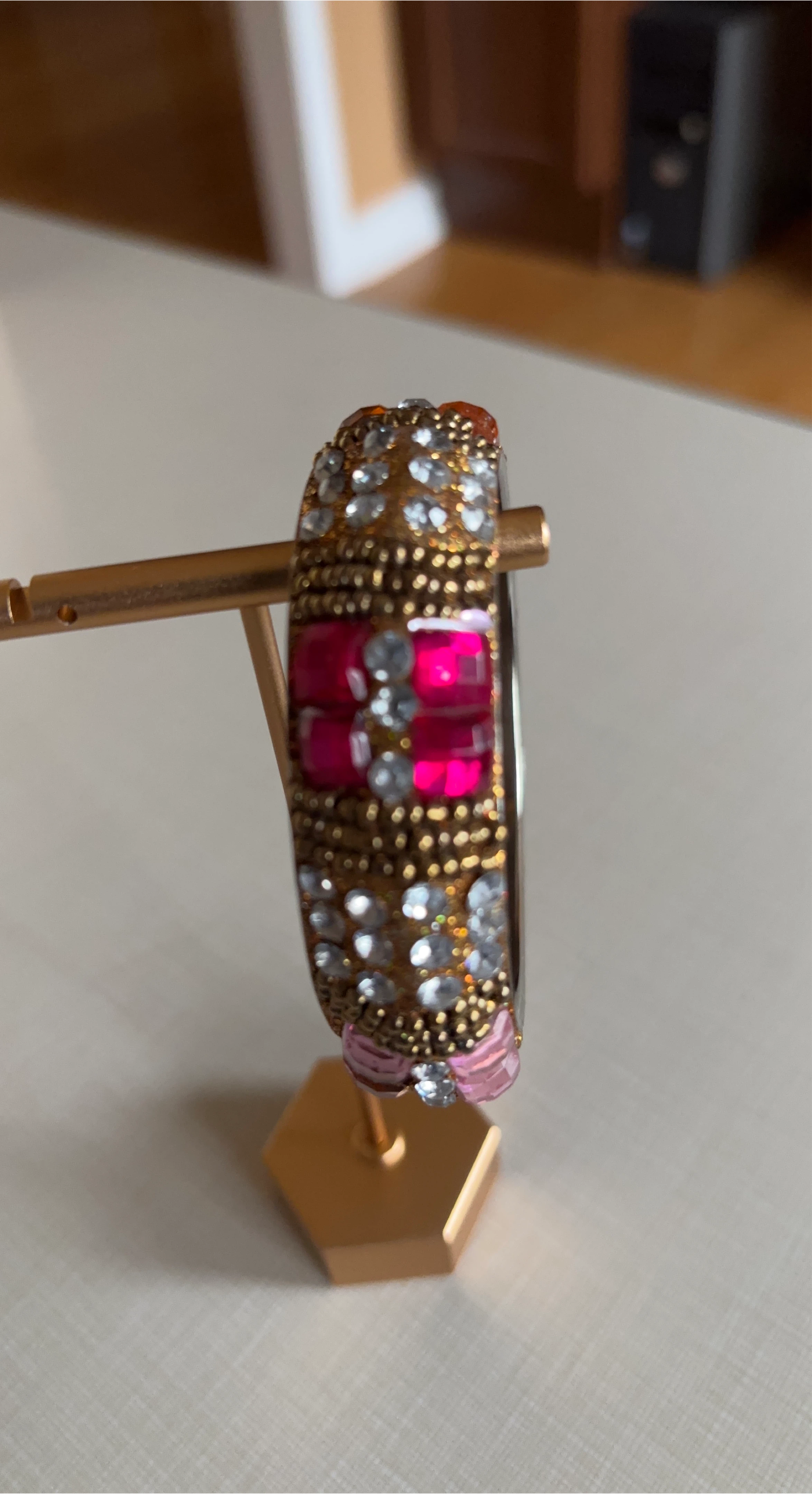 Pink & Gold Embellished Bangle Bracelet