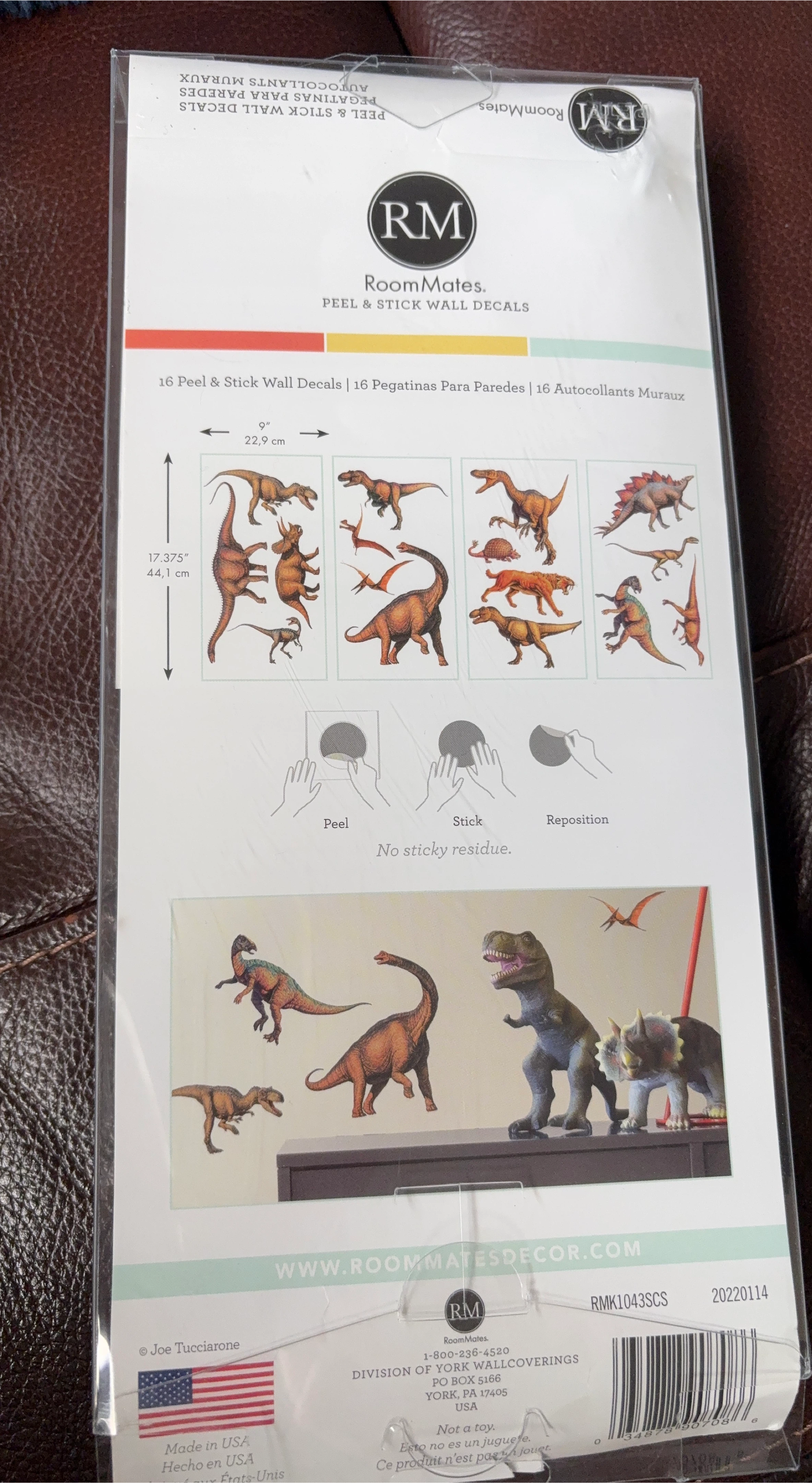 RoomMates Peel & Stick Dinosaur Wall Decals - New