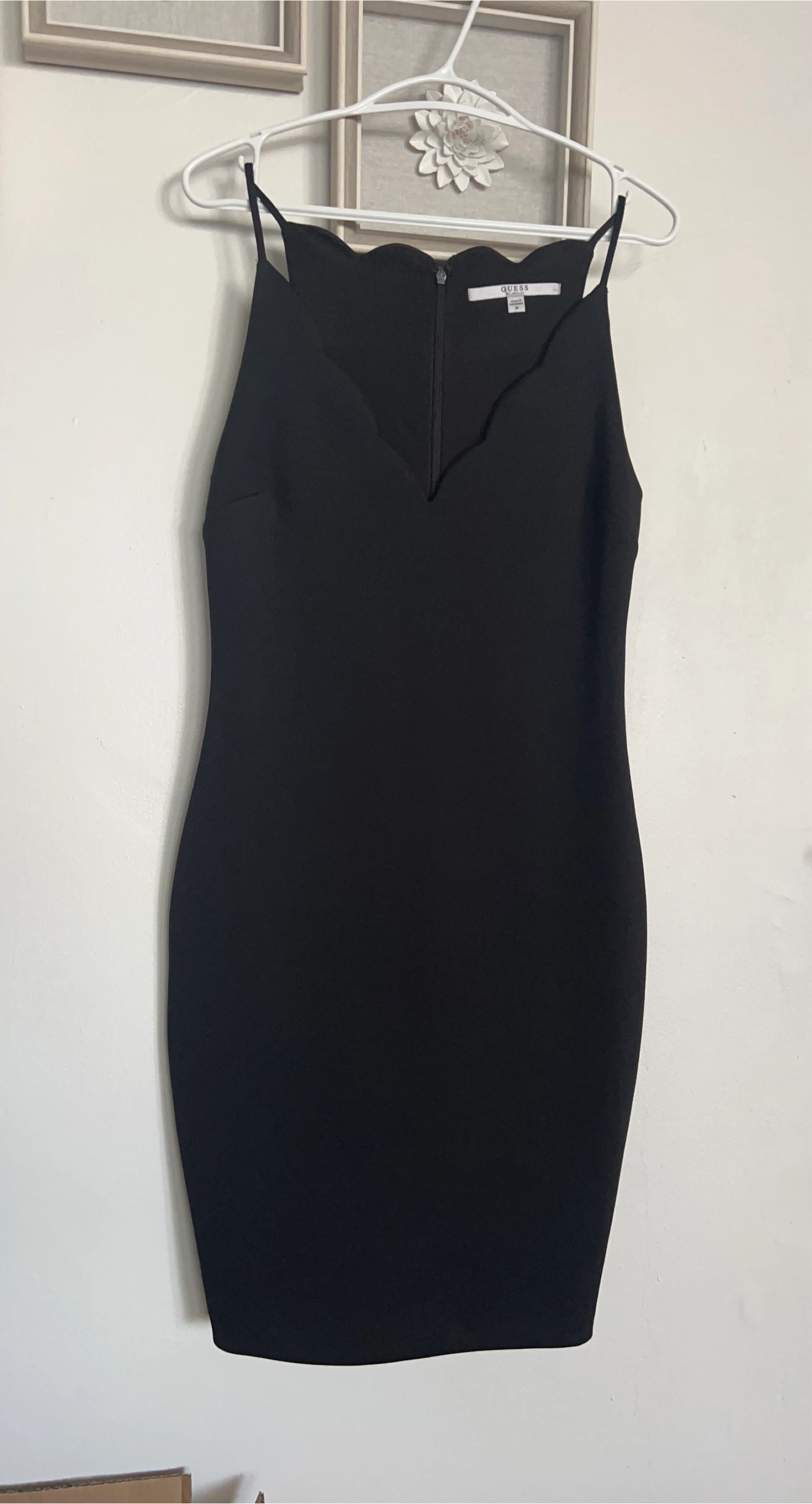 GUESS Black Scalloped Neck Dress