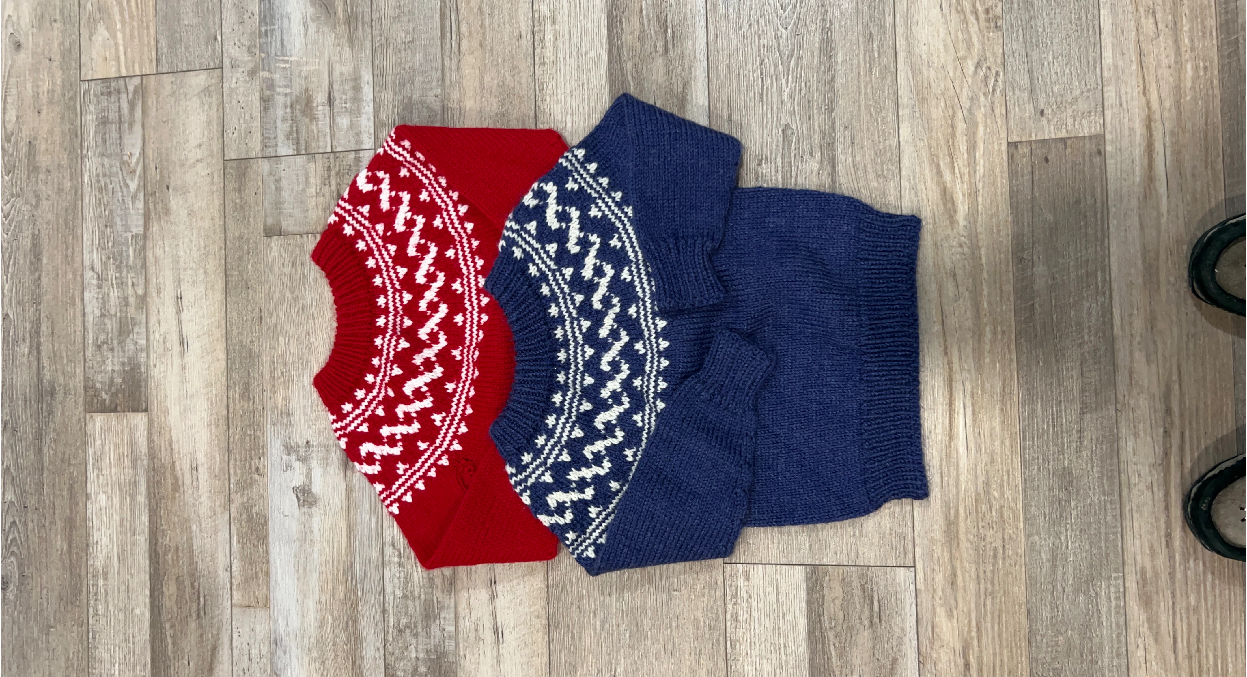 Hand-knitted Red & Blue Wool Sweaters