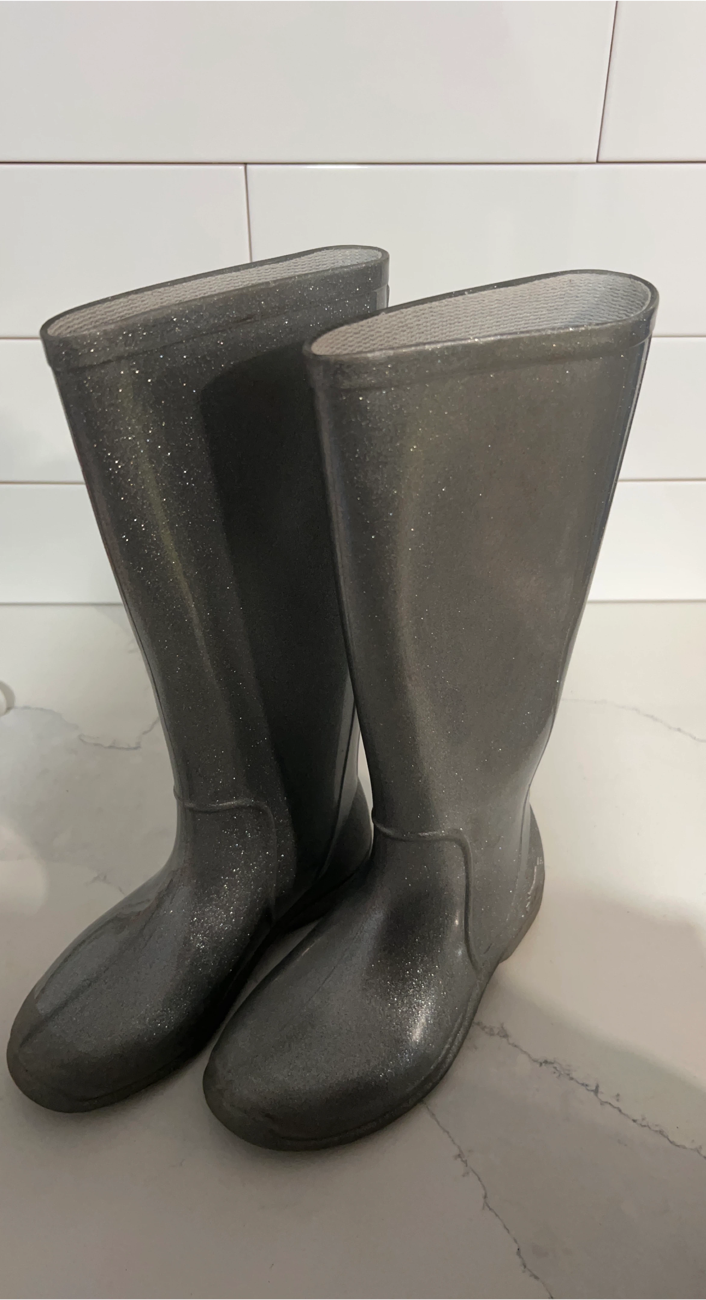Sparkly TALL Grey Rain Boots size 12 image indicator(1)