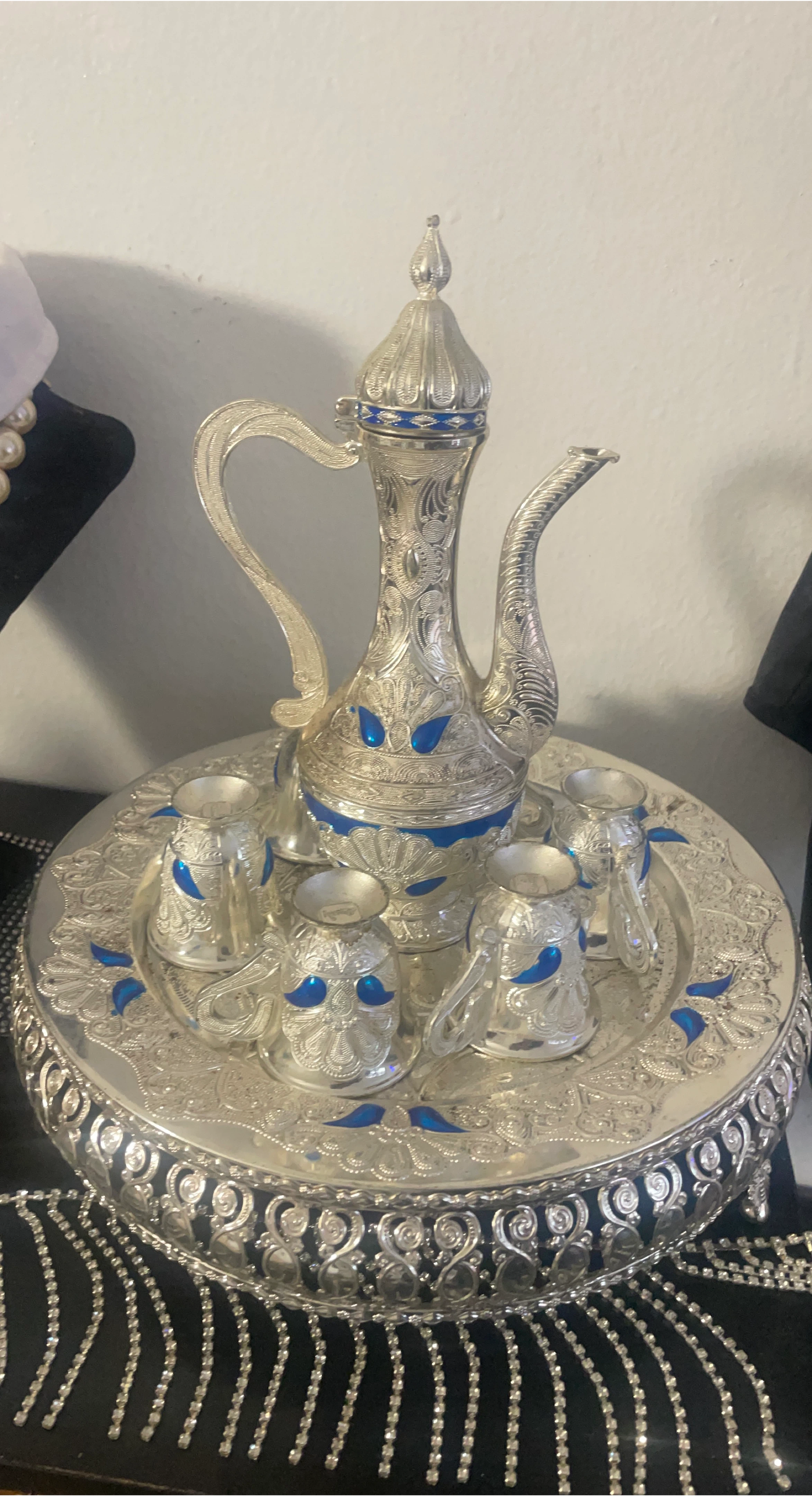 Silver Tea Set with Tray and Cups thumbnail