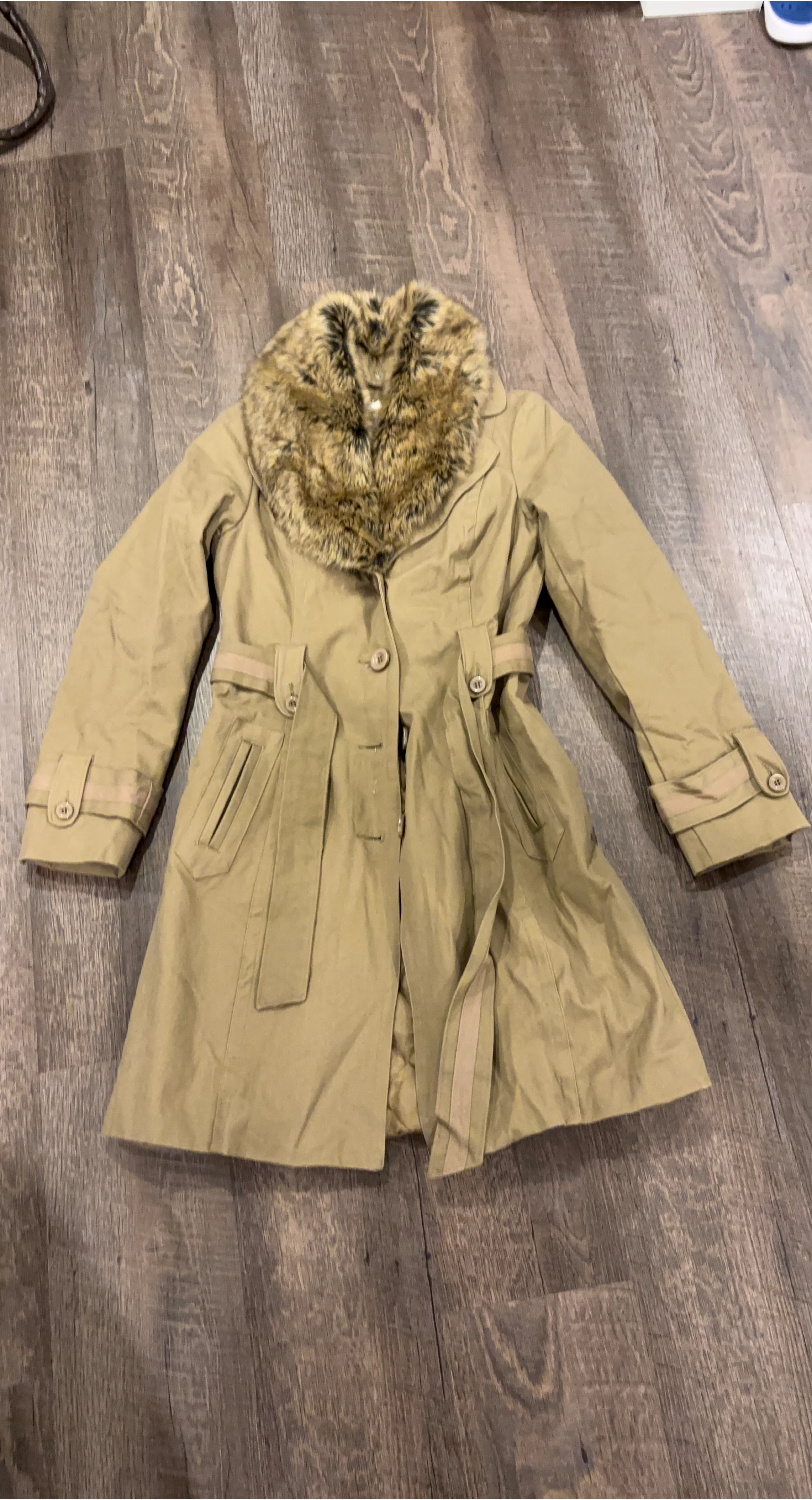 Tan Casual Coat with Faux Fur Collar