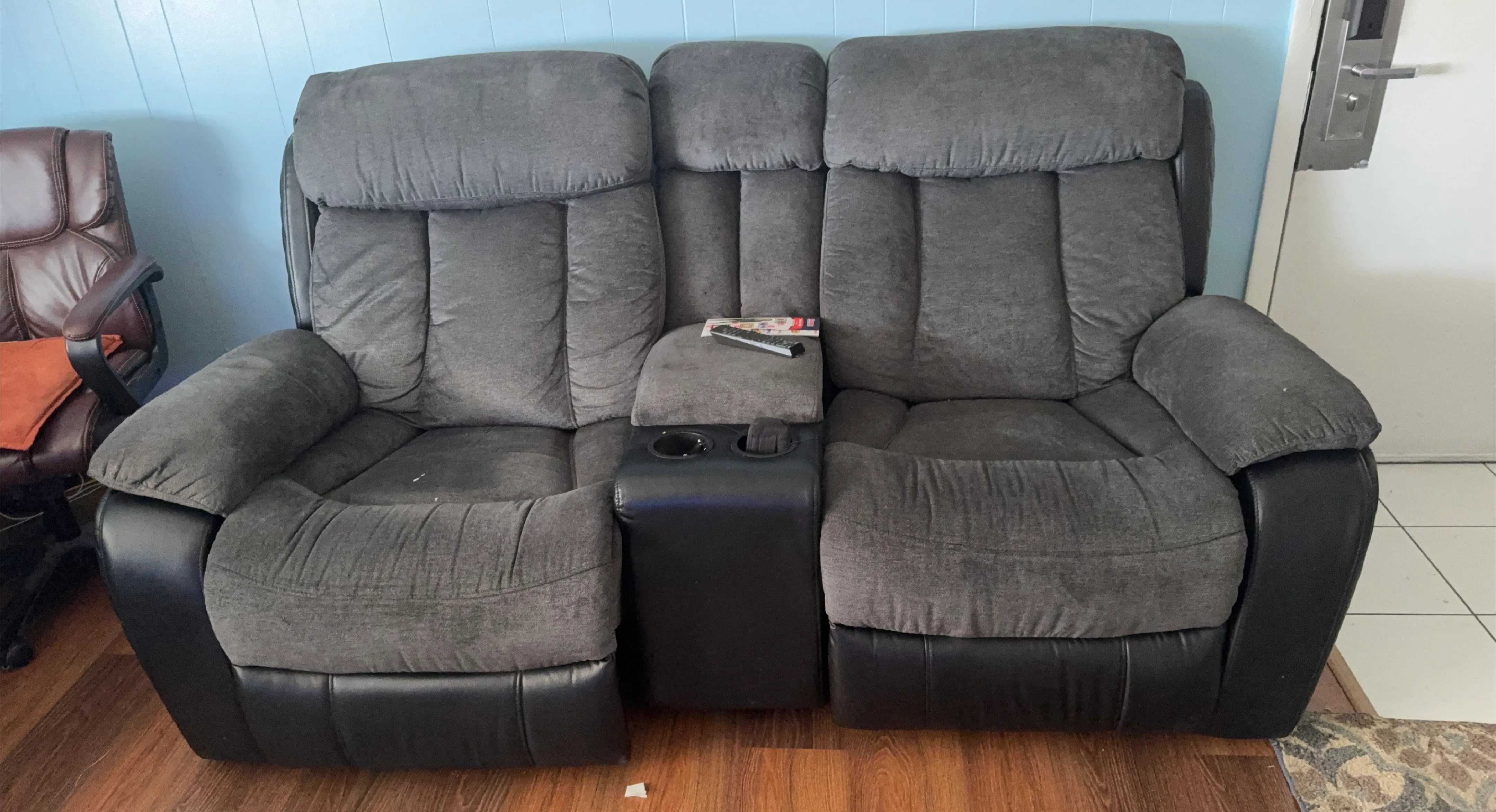 Gray Reclining Loveseat with Console