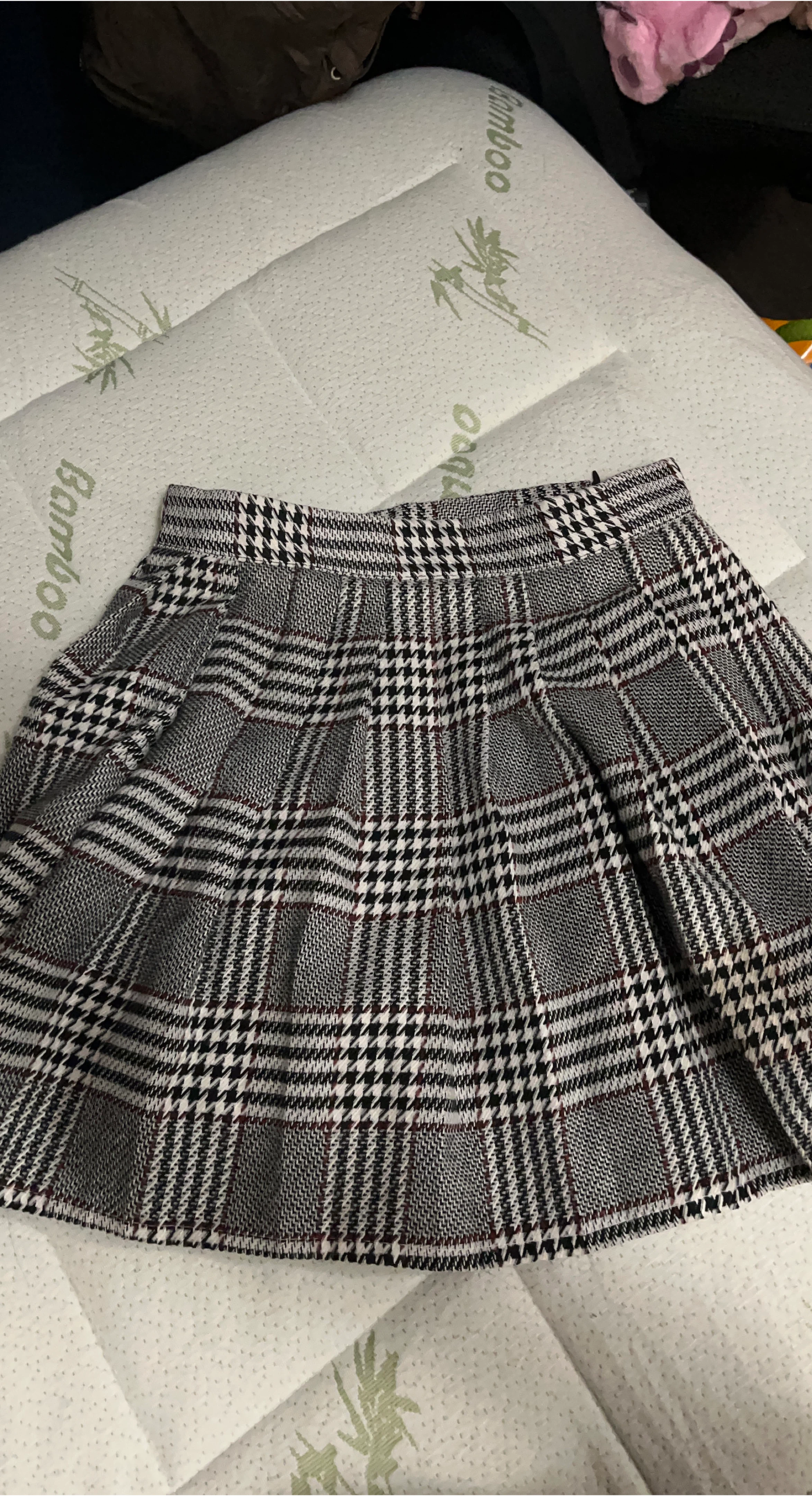 Houndstooth Plaid Mini Skirt