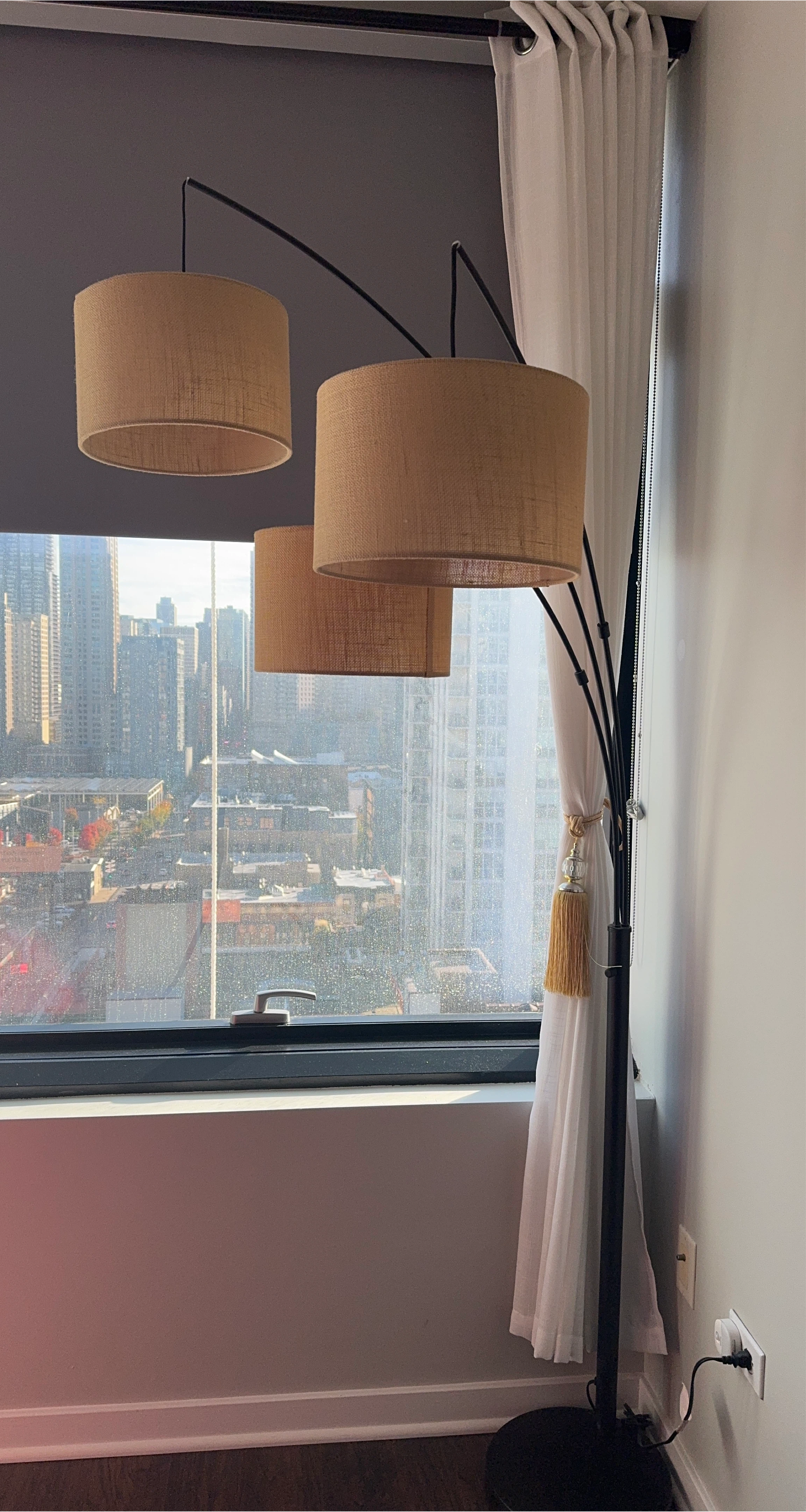 Arc Floor Lamp with 3 Lights - Tan and Black