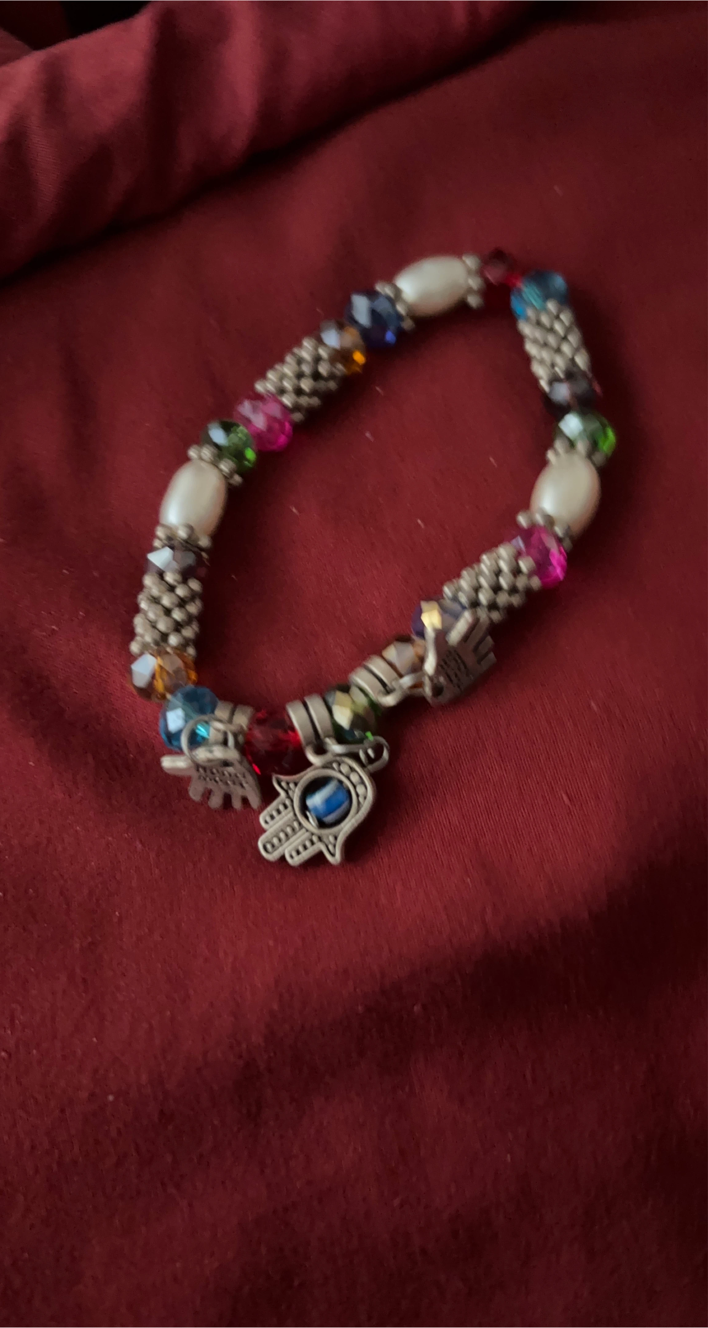 Handmade Beaded Bracelet with Hamsa Charms thumbnail
