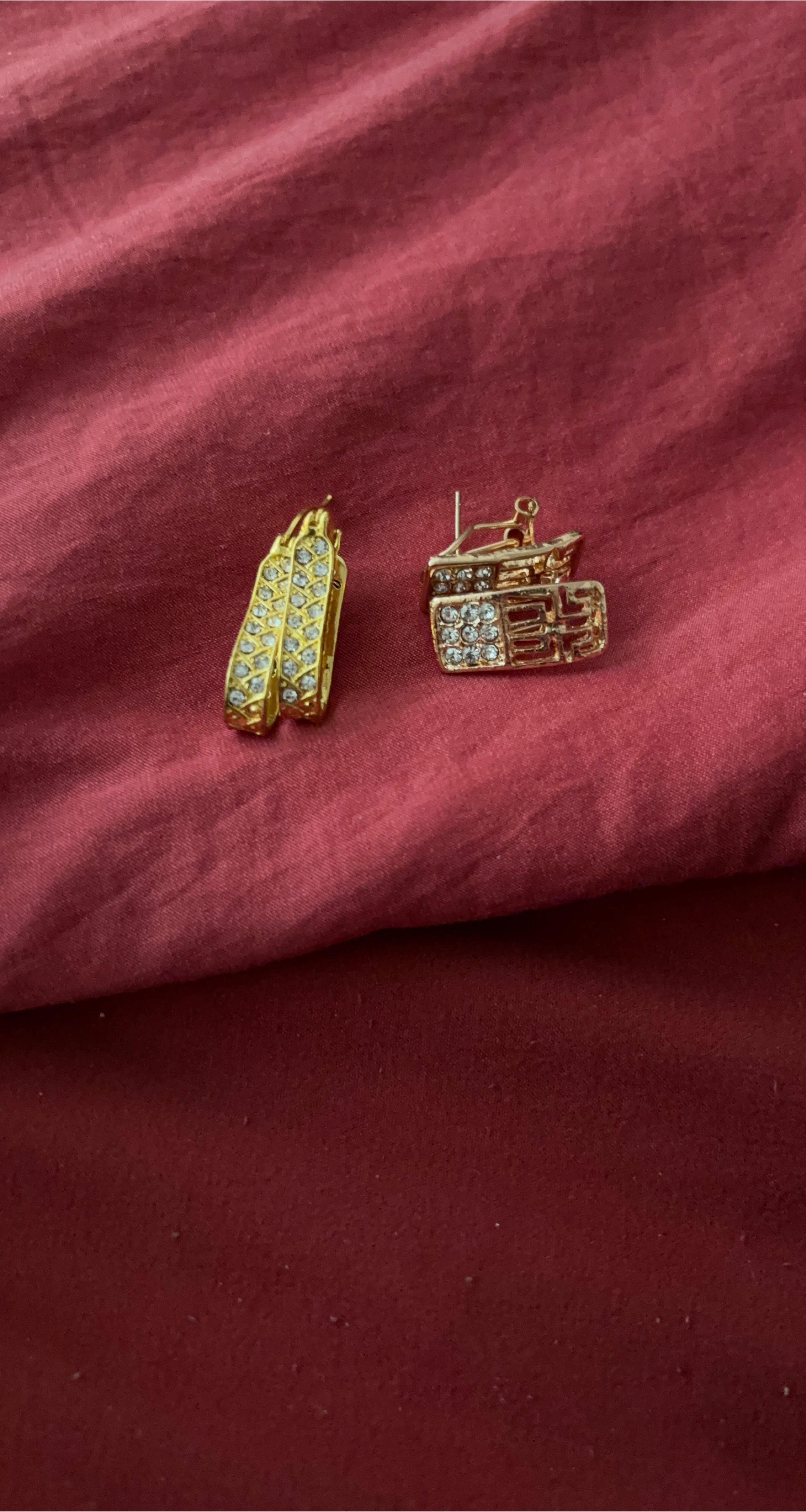 Gold Tone Earrings with Rhinestones thumbnail