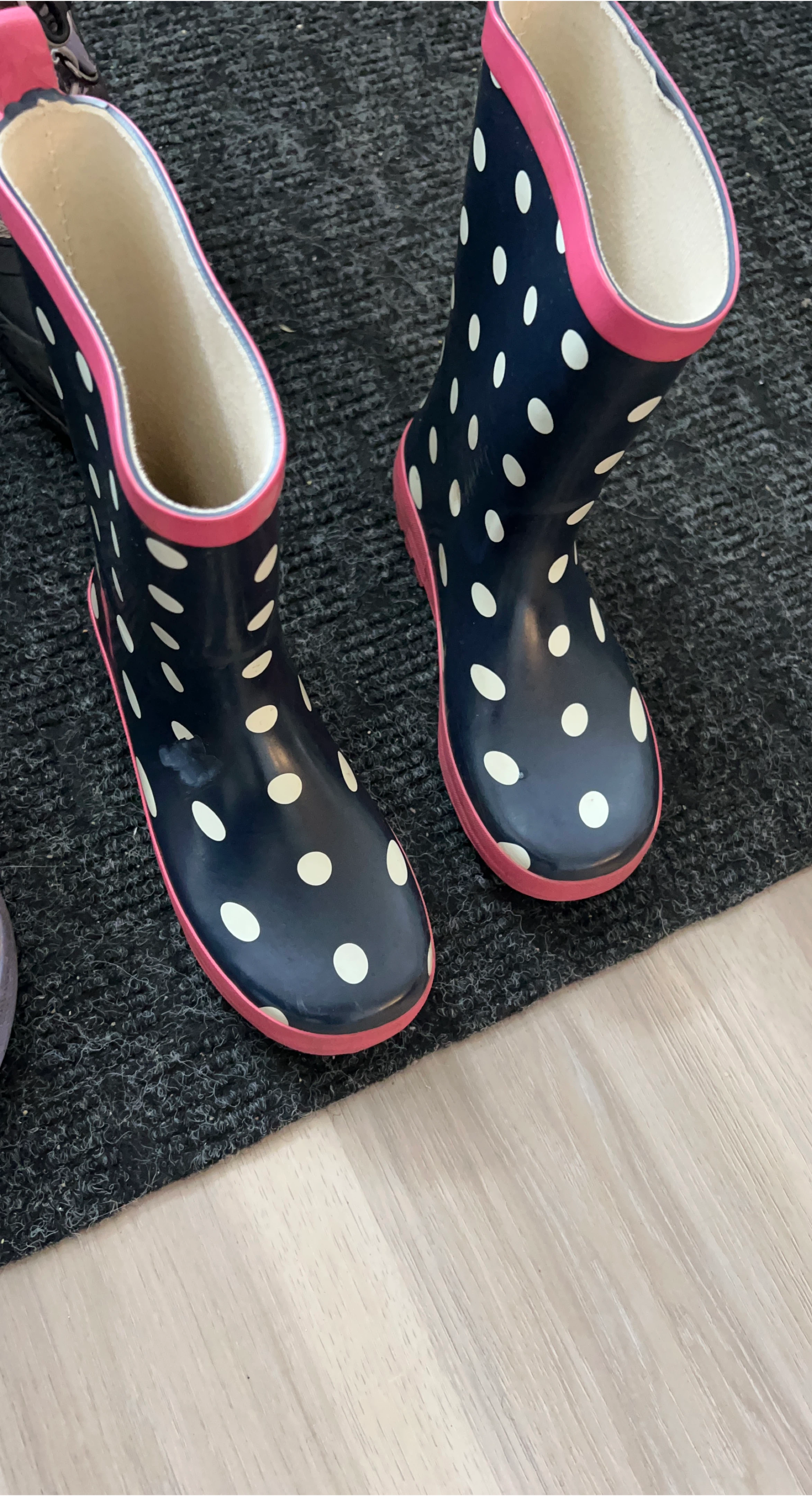 Navy Blue Polka Dot Rain Boots - Size 3