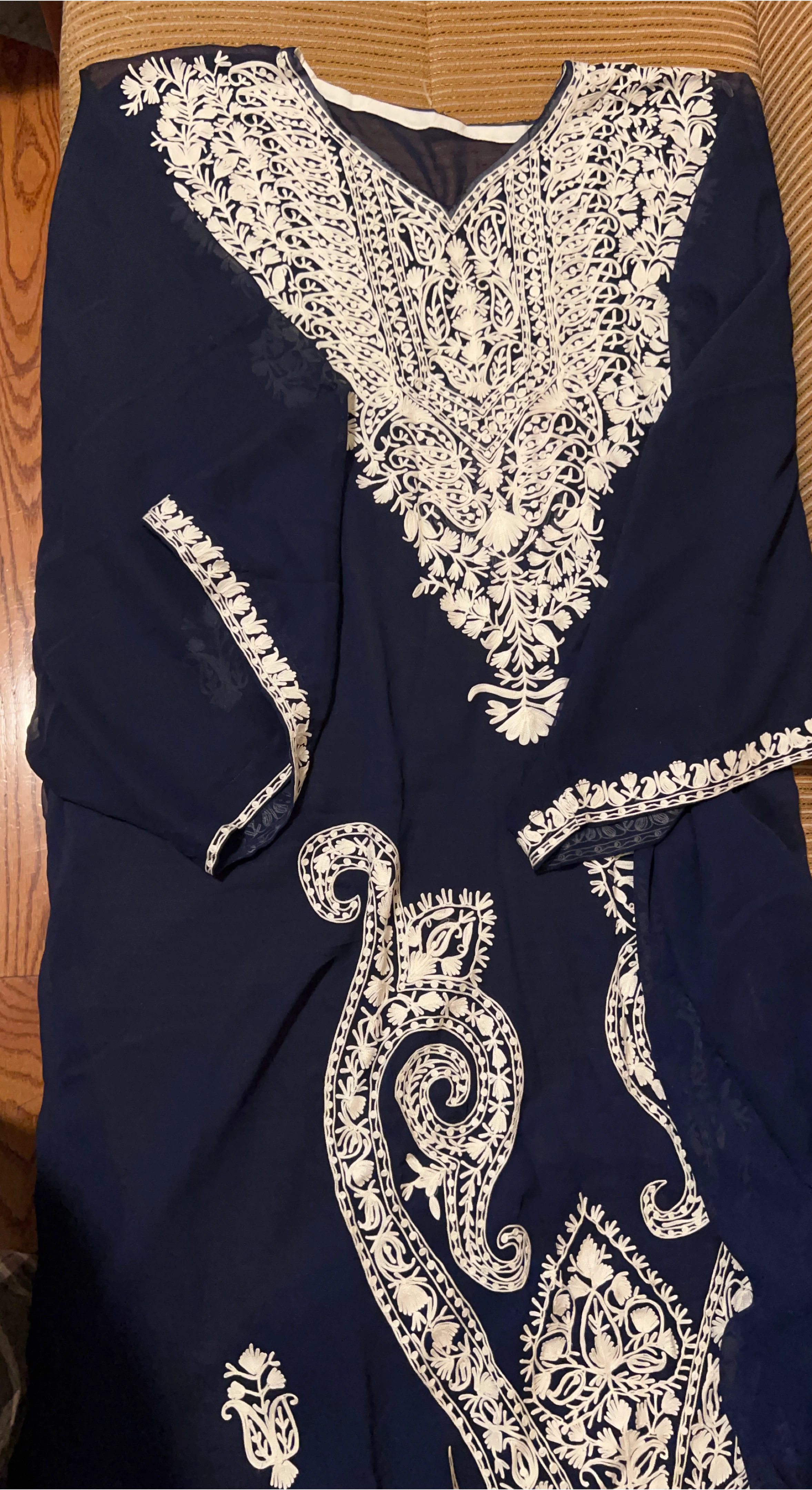 Navy Blue Embroidered Dress thumbnail