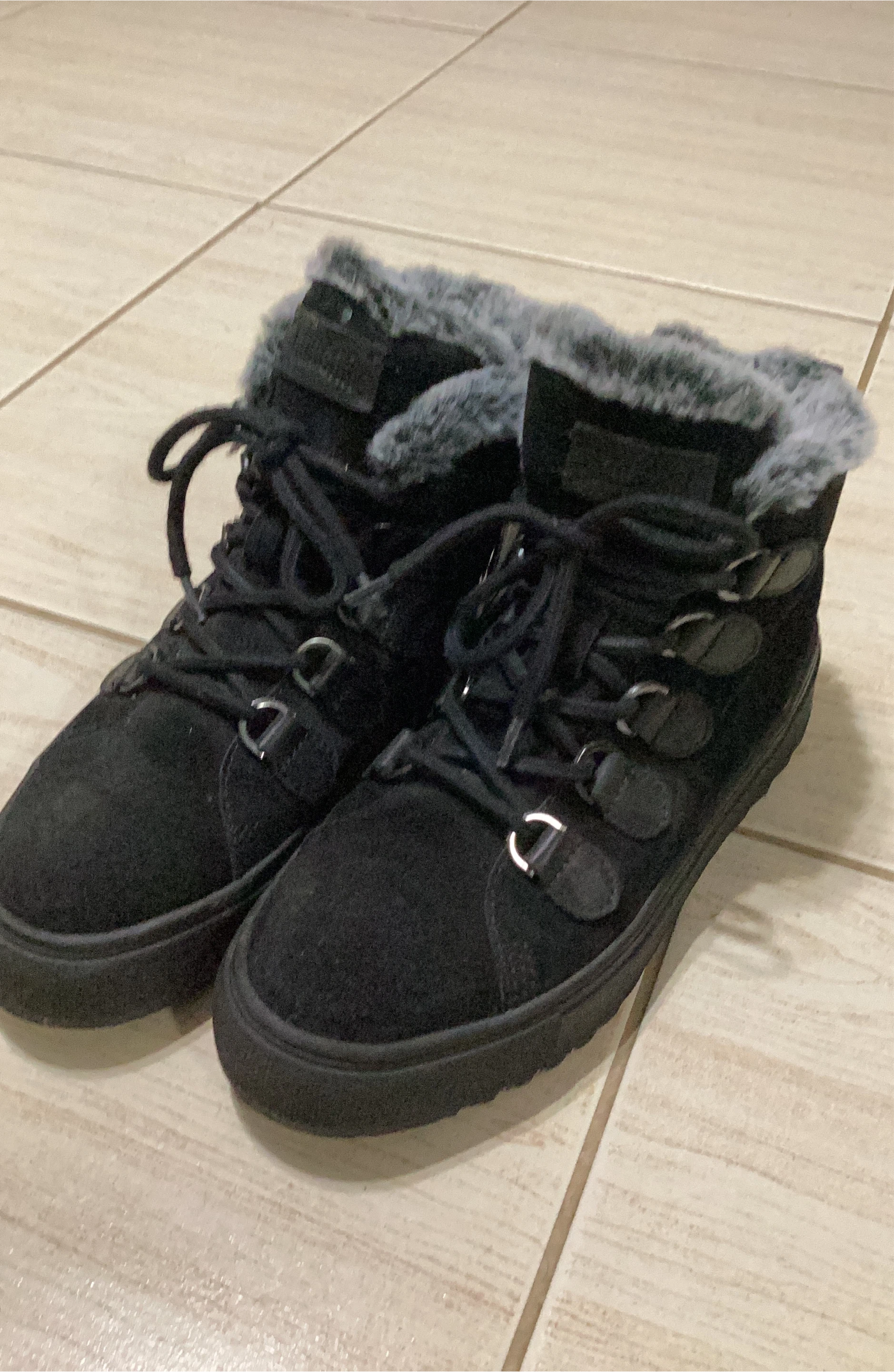 Black Suede Winter Boots - Size 8