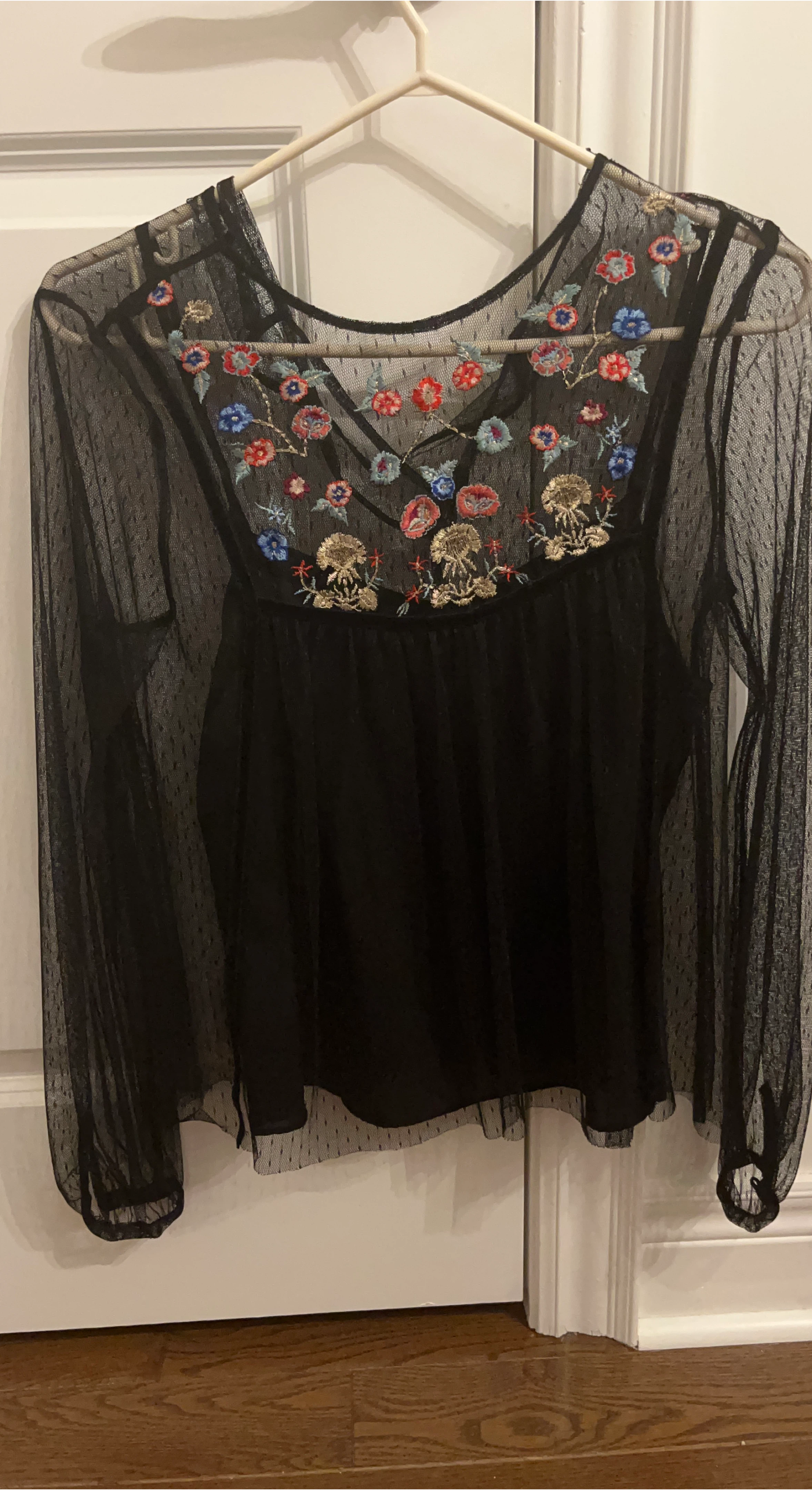 Black Floral Embroidered Sheer Blouse thumbnail