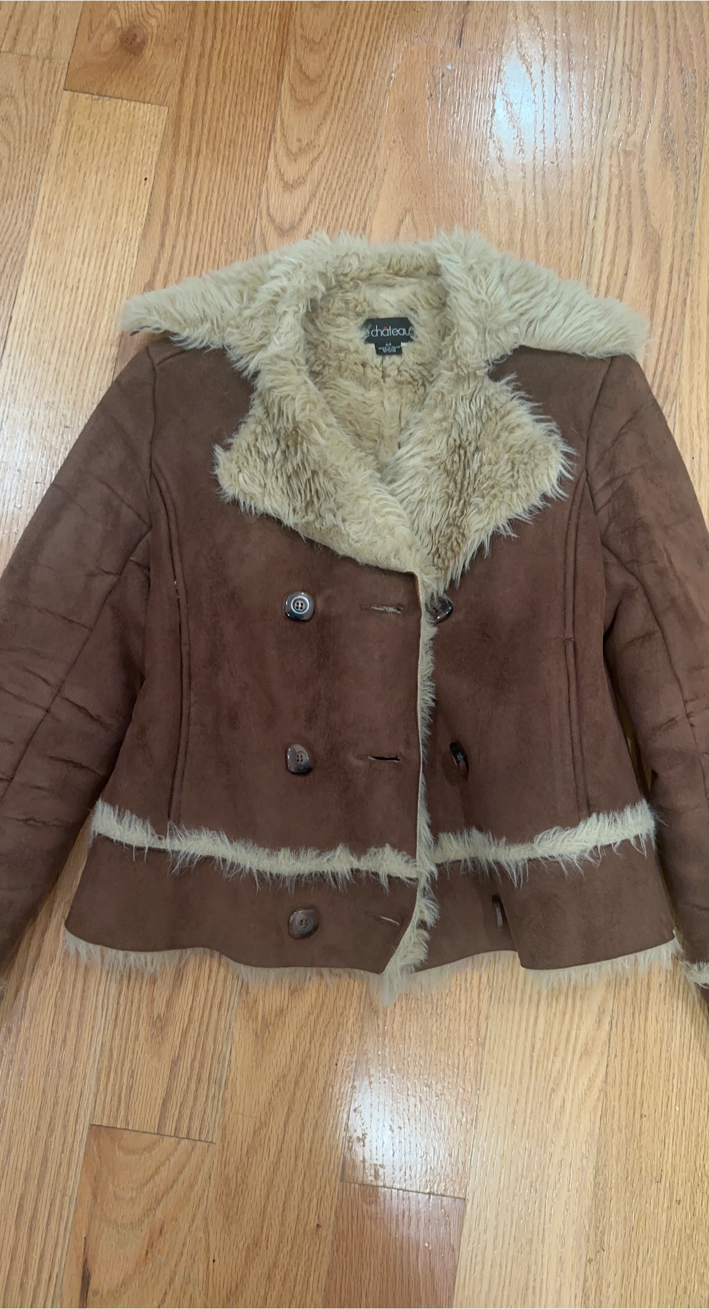 Chateau Brown Faux Suede Fur Trim Jacket
