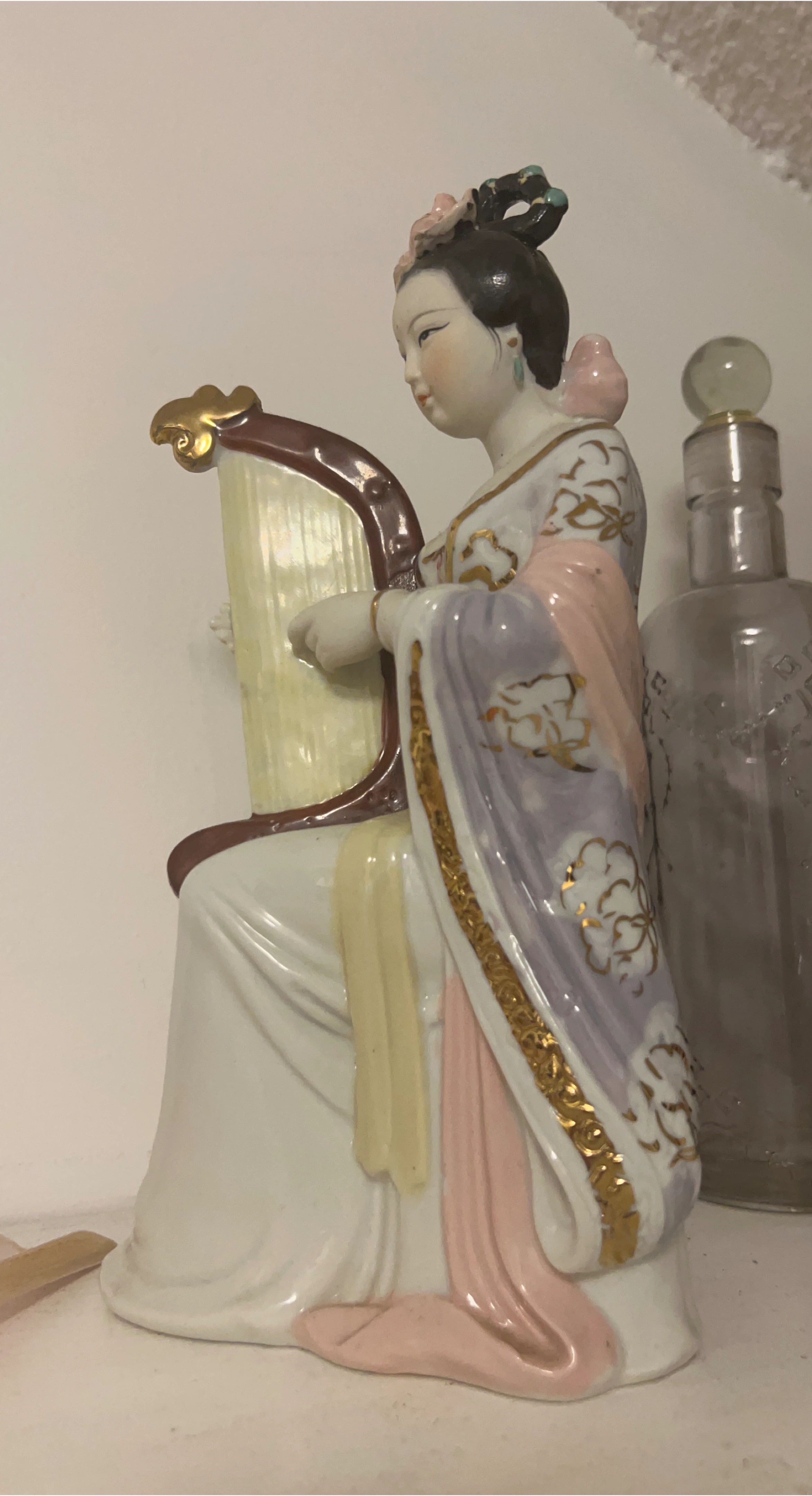 Vintage Geisha Figurine with Harp thumbnail