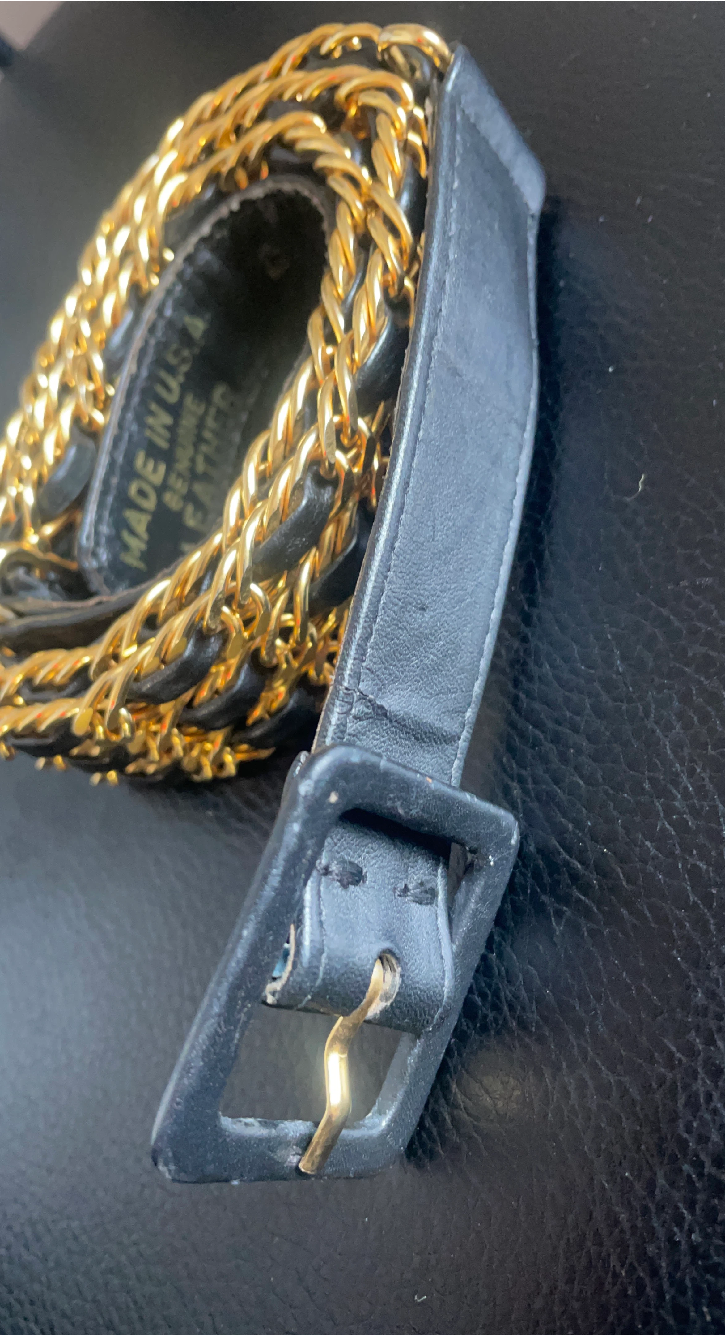 Vintage Leather & Gold Chain Belt