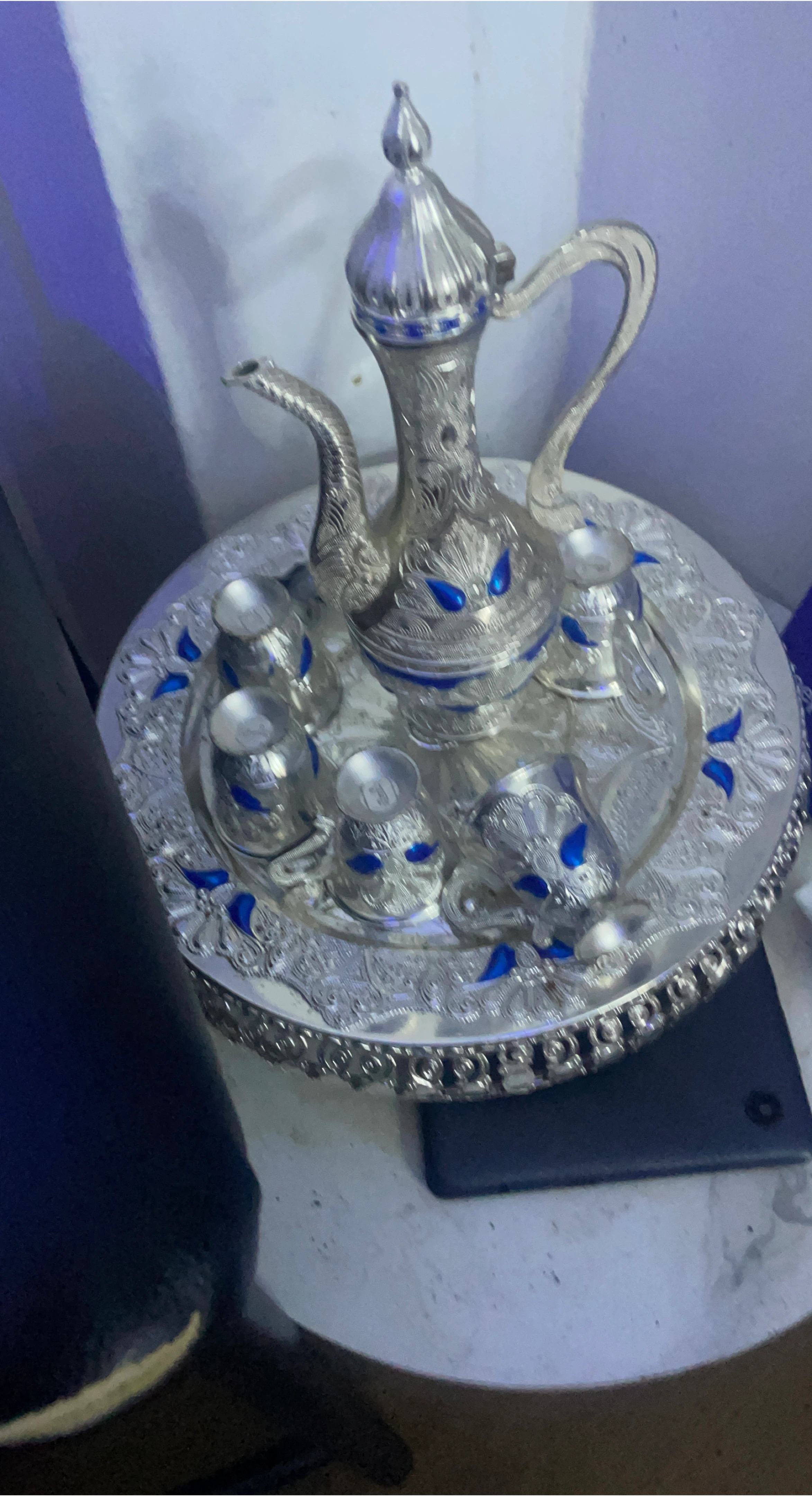 Silver Tea Set with Tray and Cups