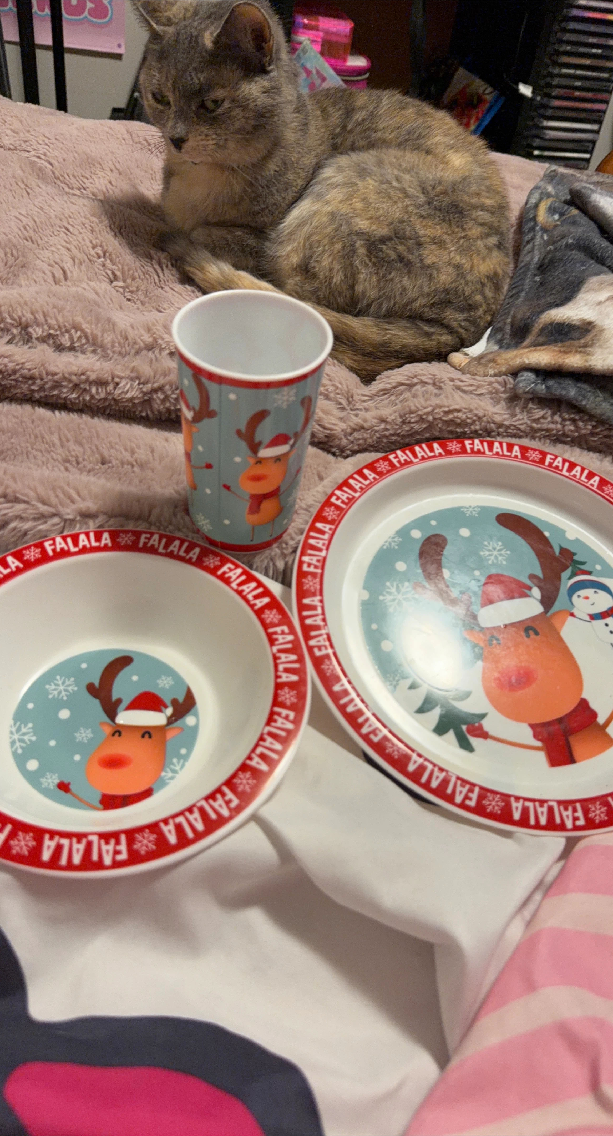 Christmas Reindeer Plate, Bowl, and Cup Set