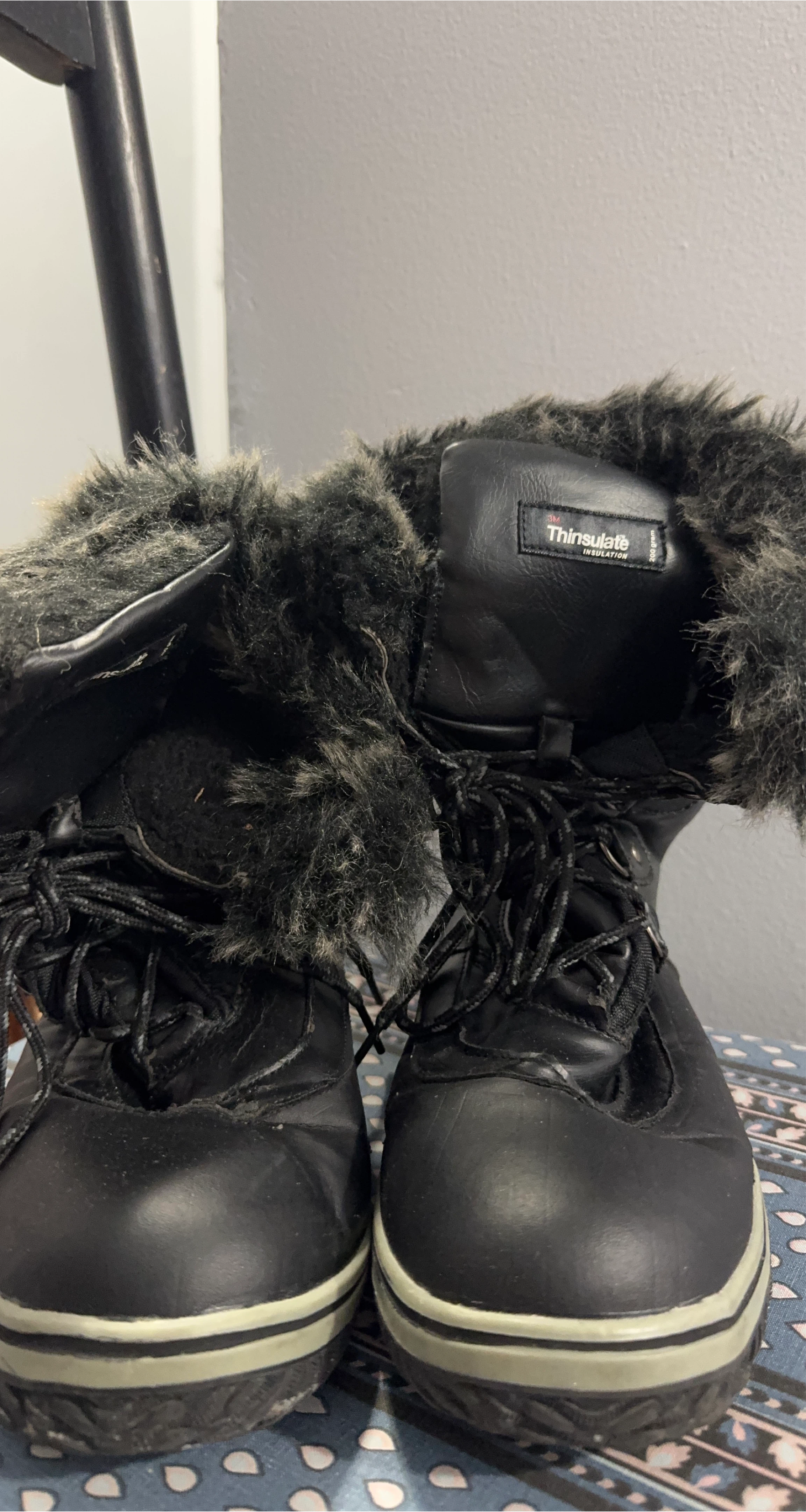 Black Winter Boots with Faux Fur Trim