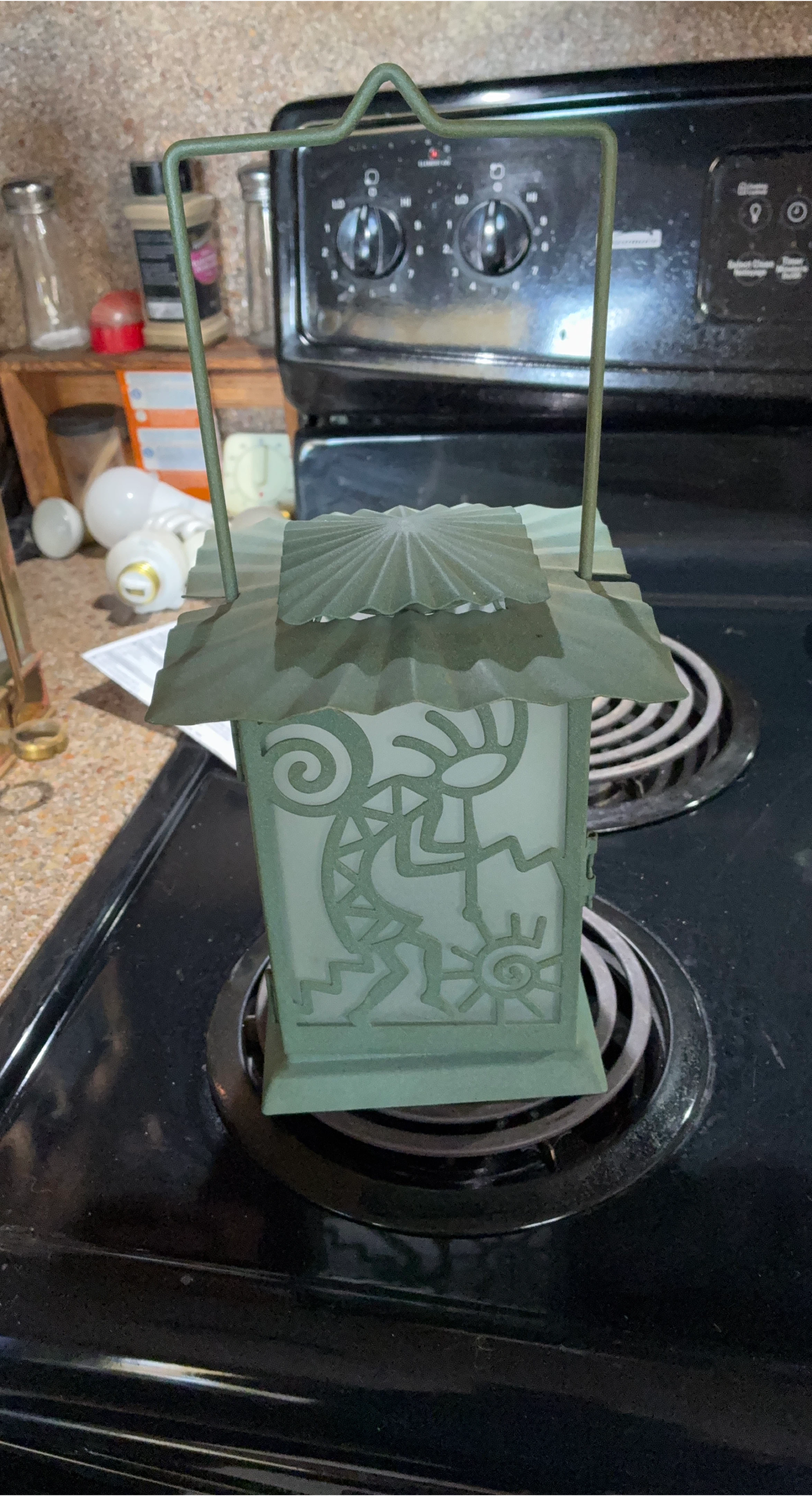 Green Metal Lantern with Kokopelli Design thumbnail