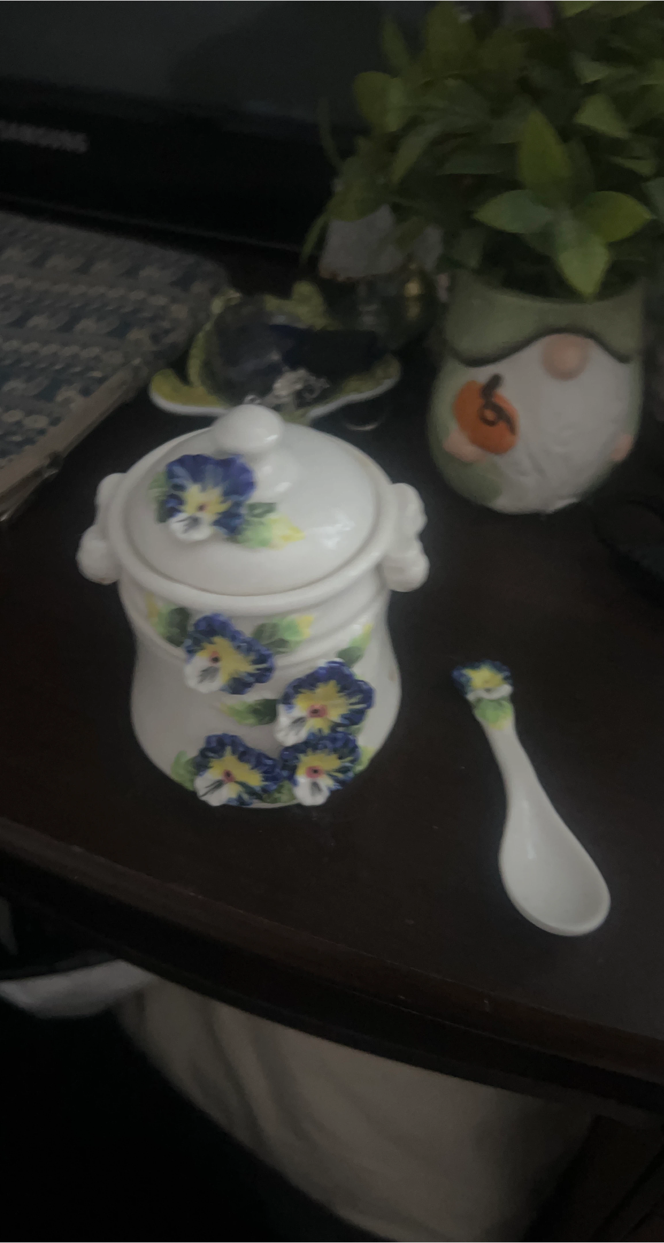 Floral Sugar Bowl with Spoon