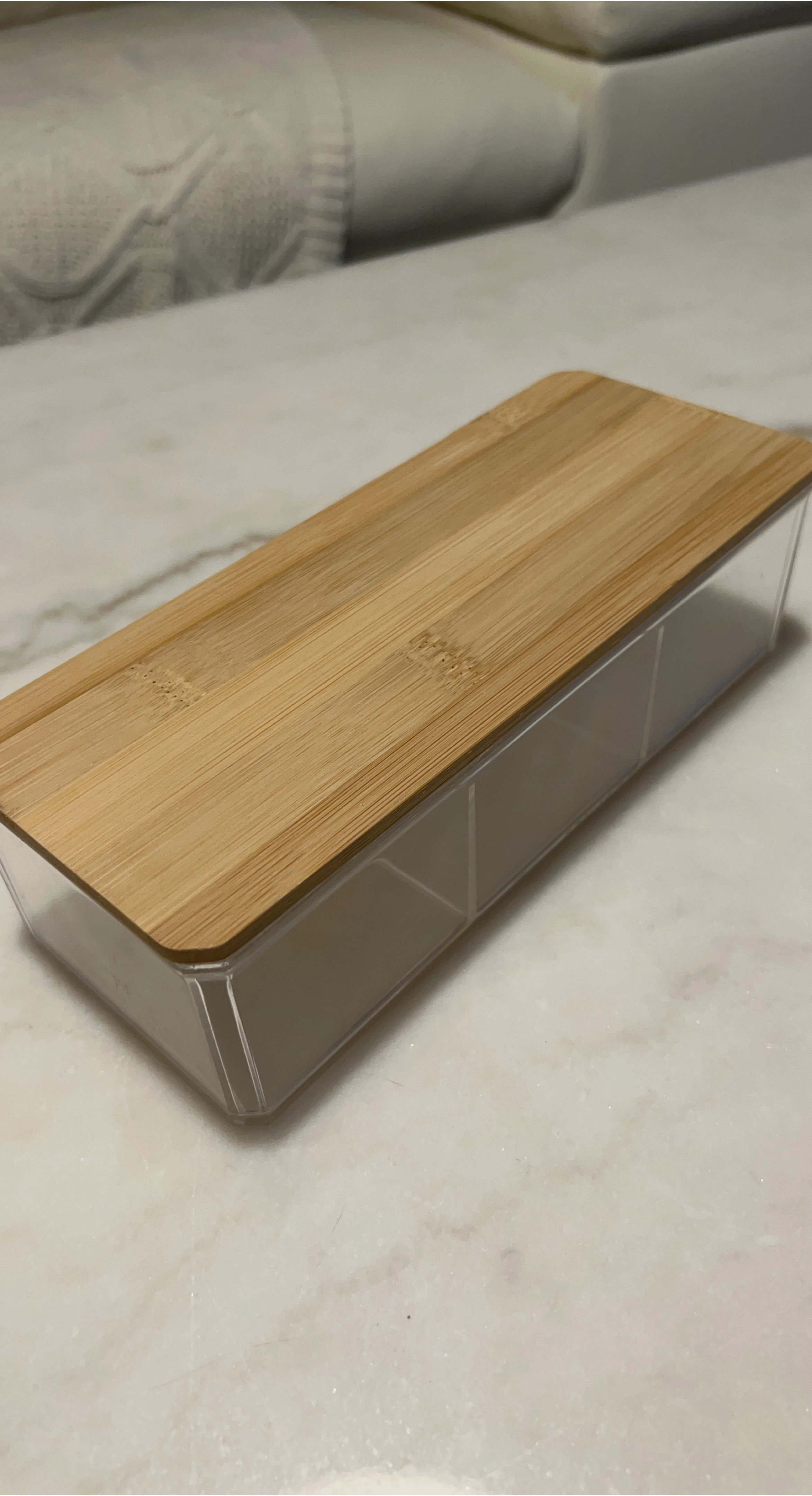 Clear Plastic Organizer Box with Wood Lid