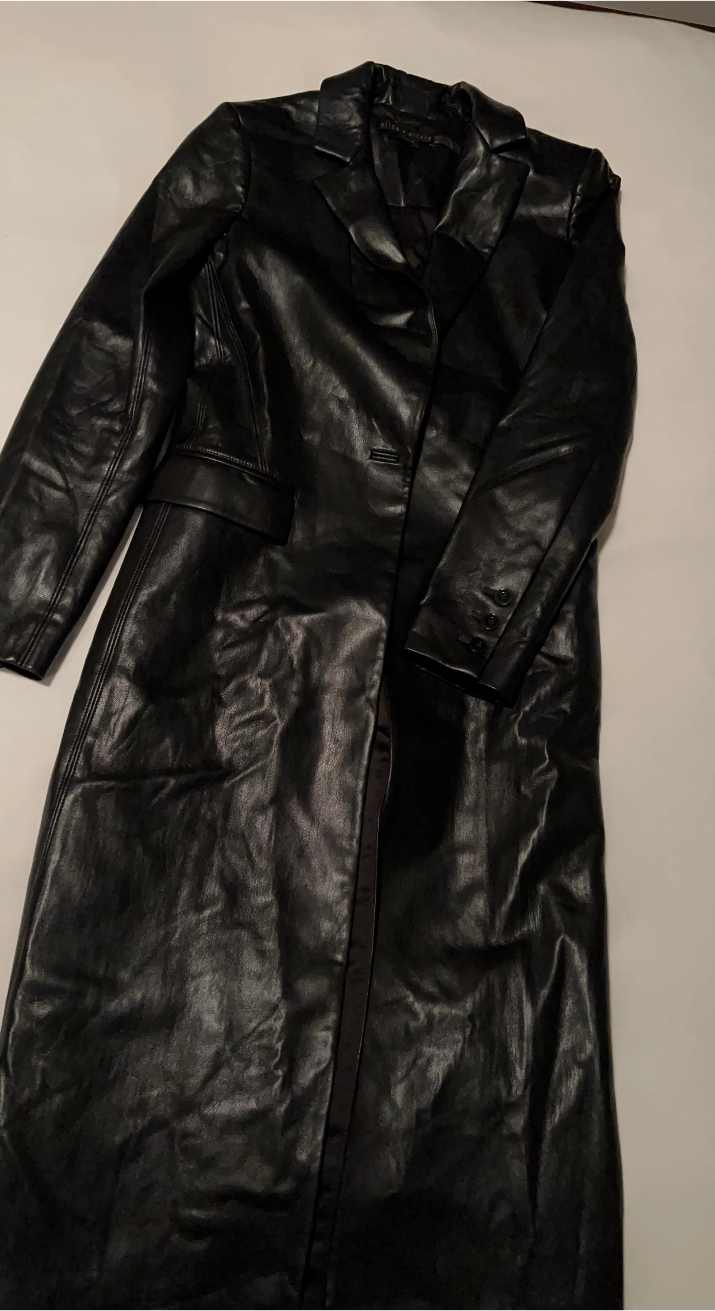 Alice + Olivia Black Leather Coat thumbnail