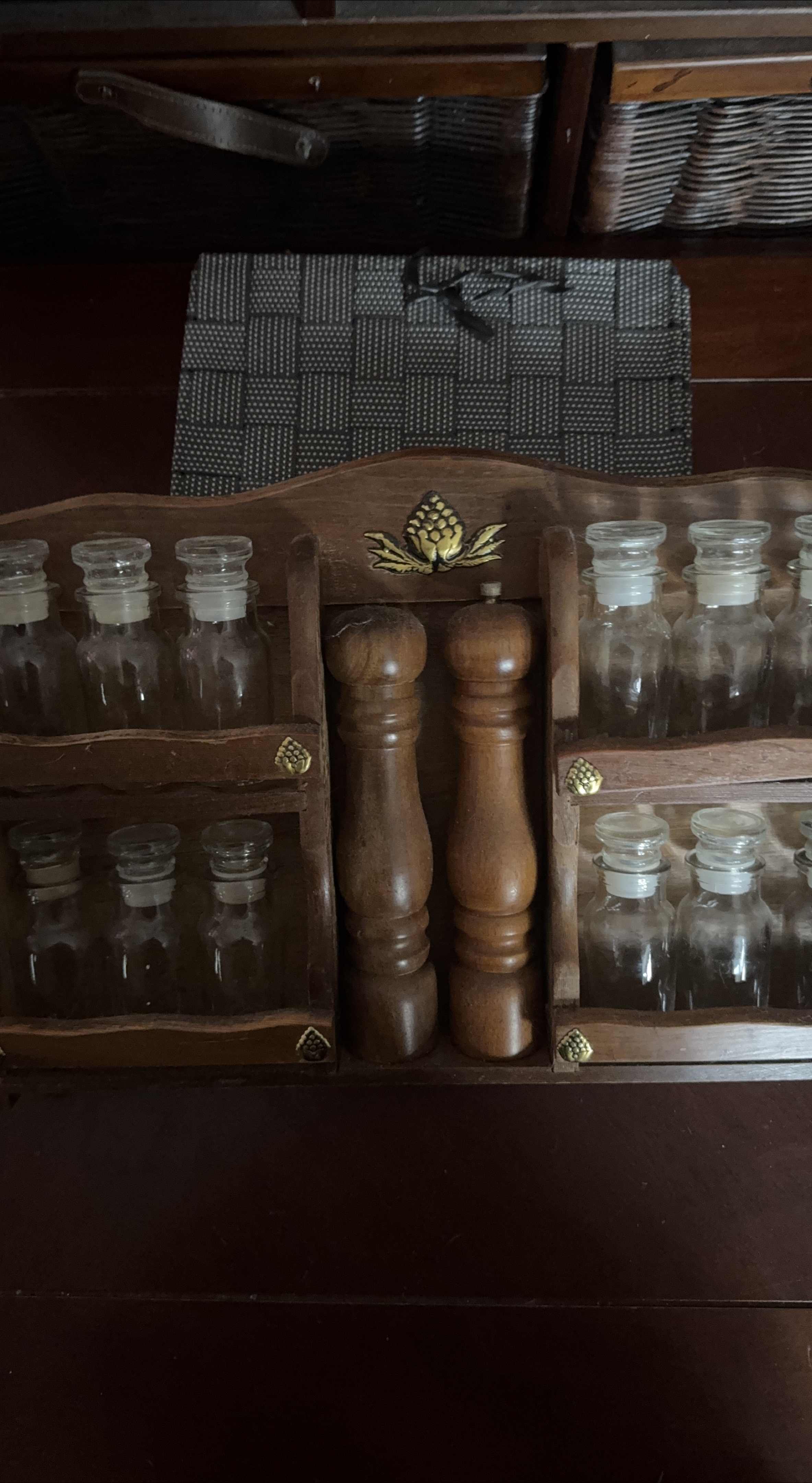 Wooden Spice Rack with Jars and Grinders