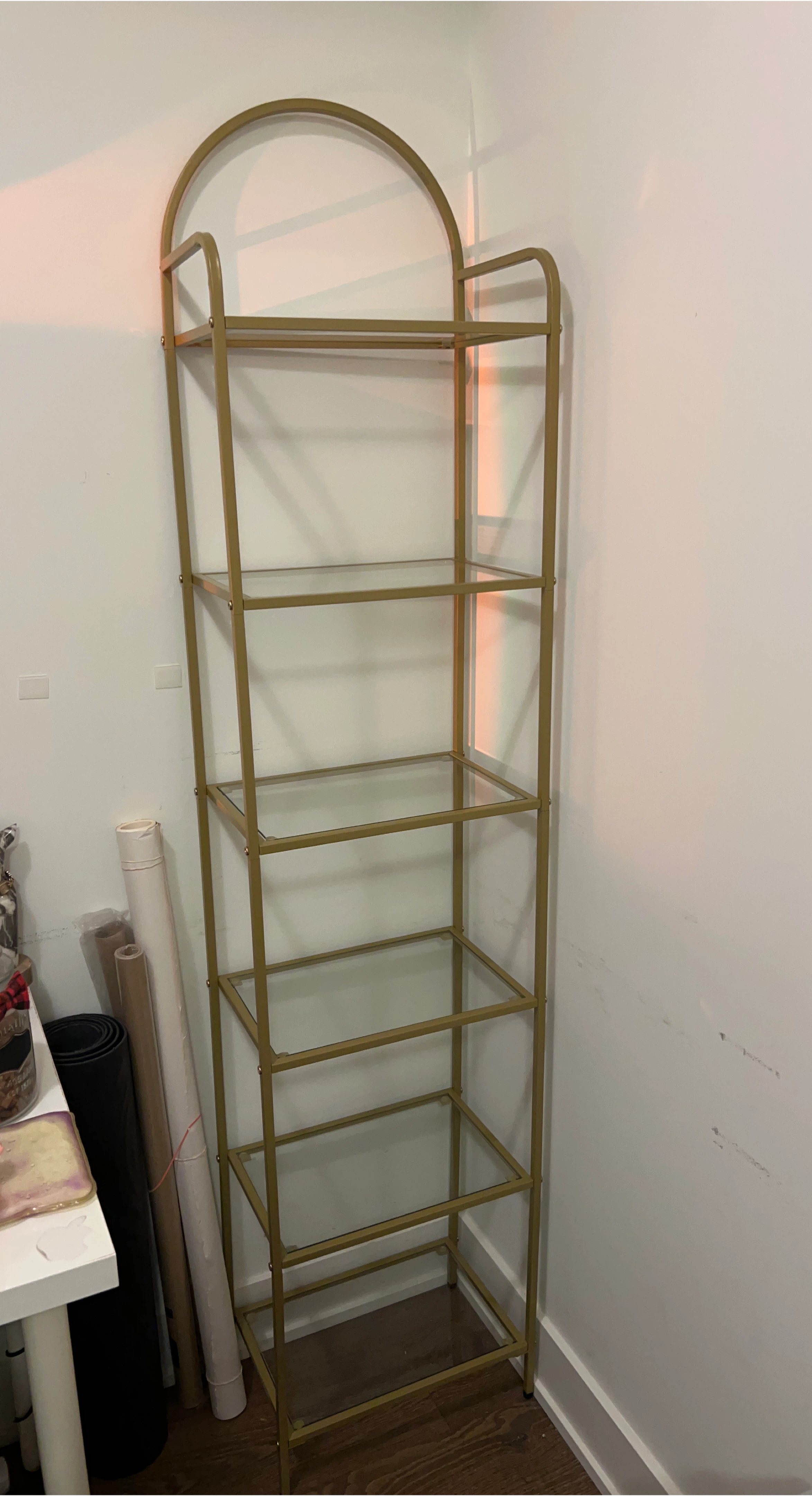 Gold Metal & Glass Shelving Unit