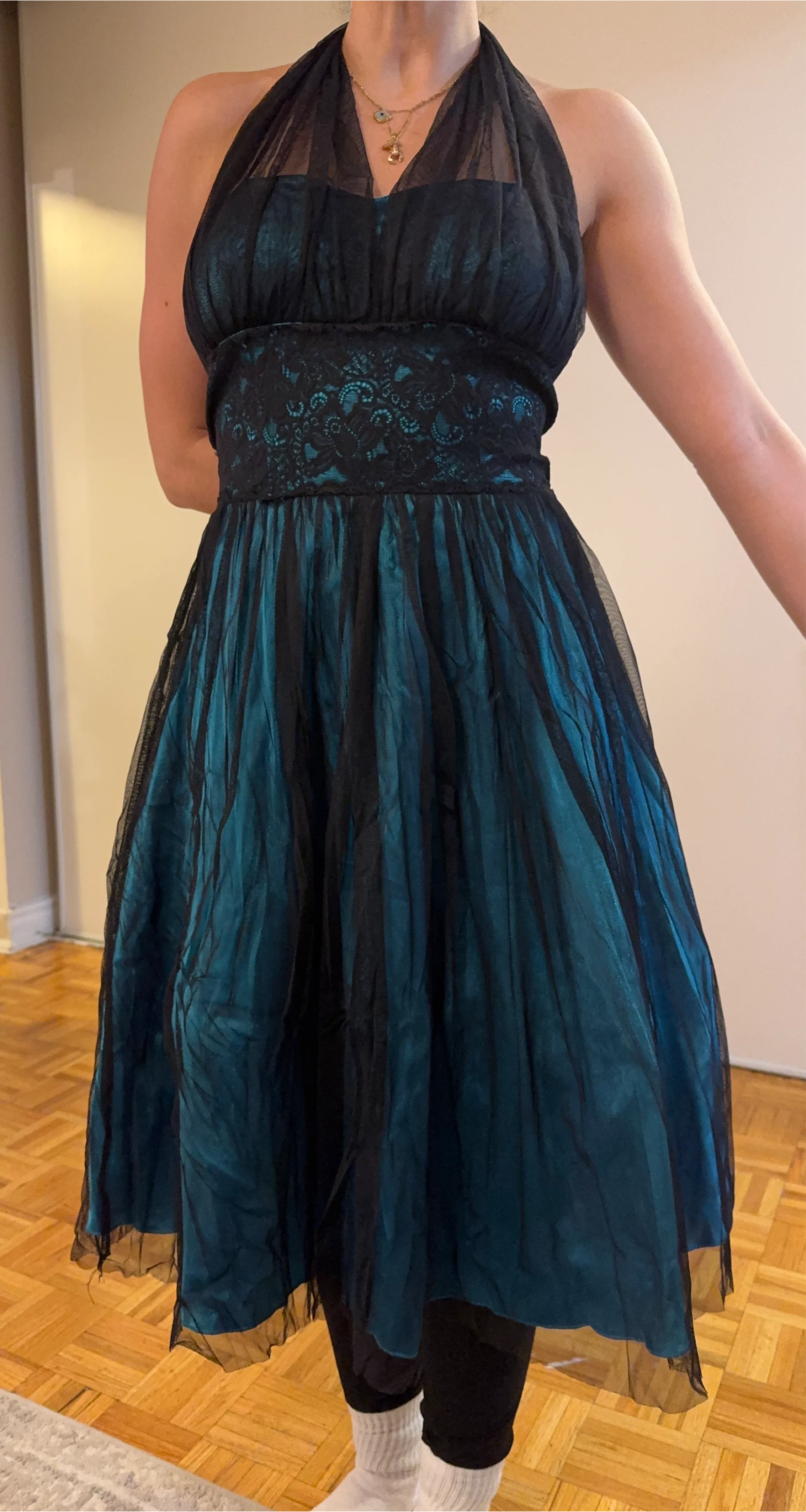 Teal & Black Halter Dress