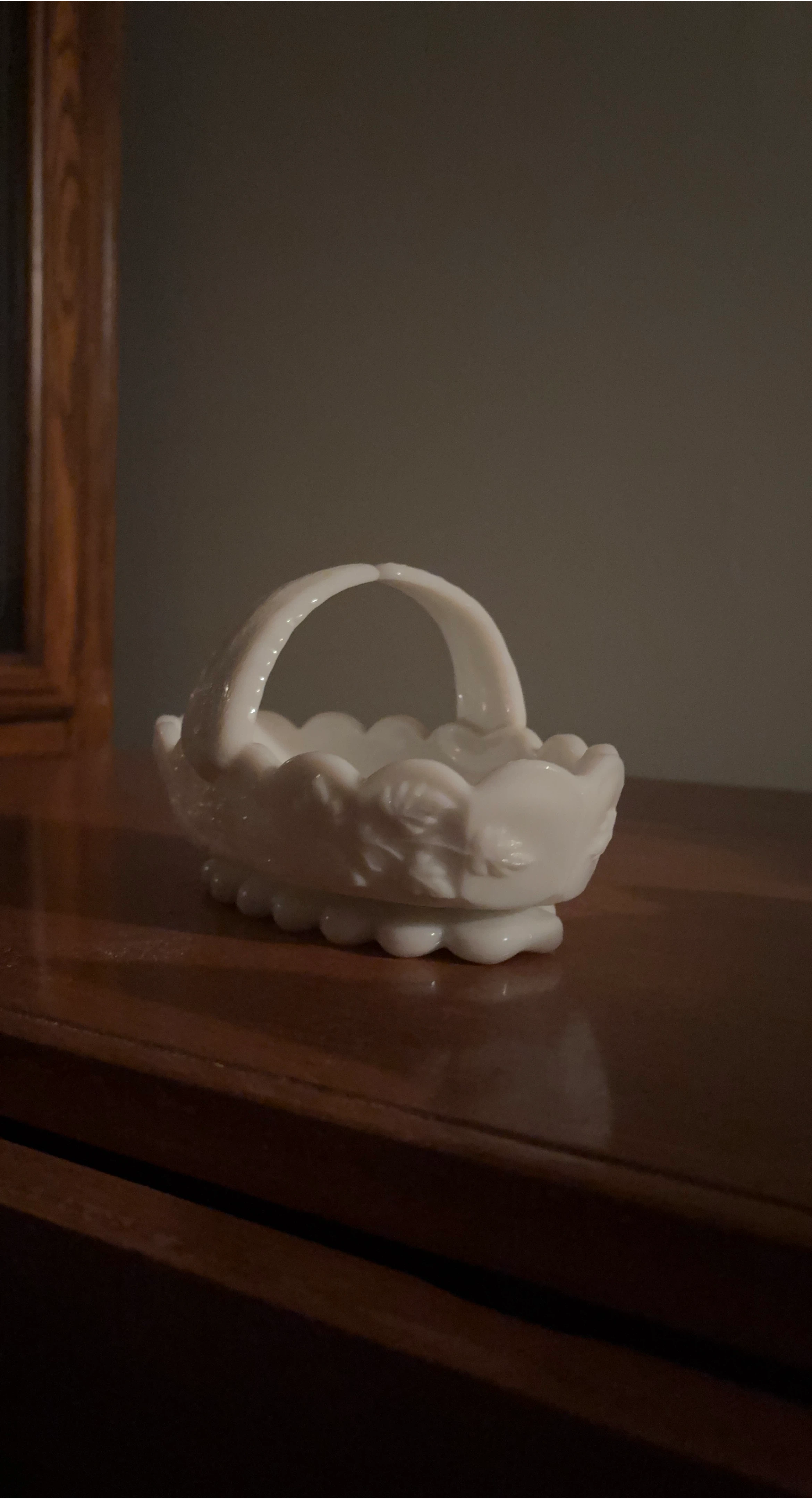 Vintage Milk Glass Basket