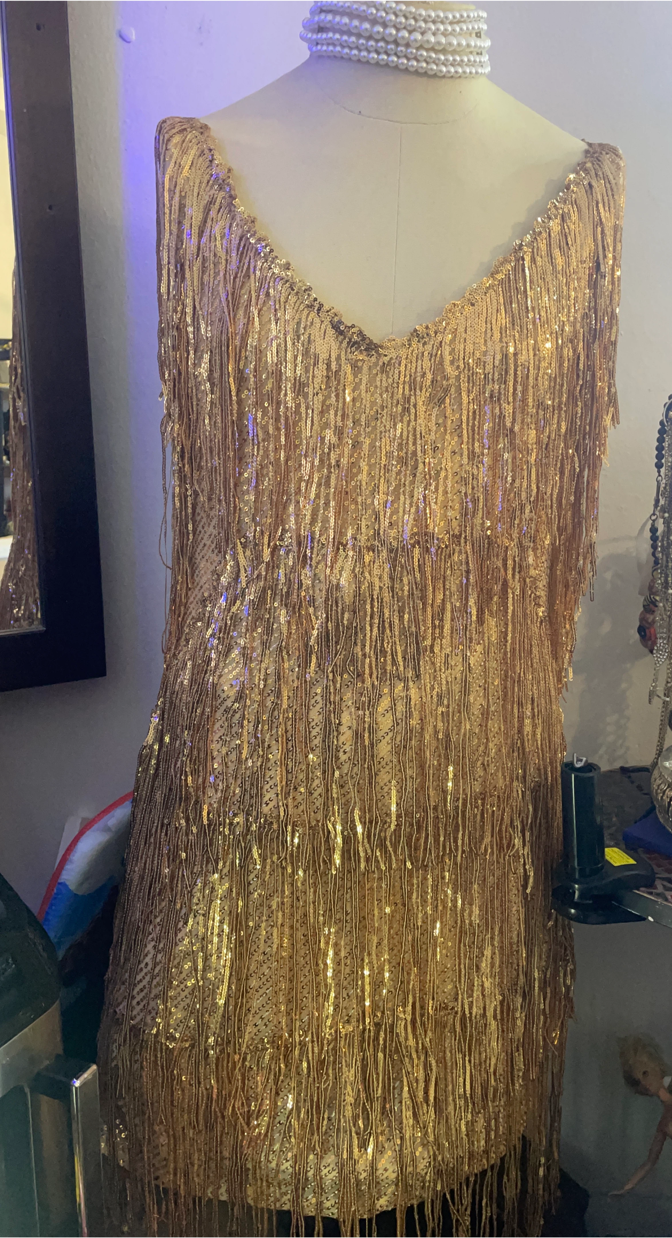 Gold Sequin Fringe Dress
