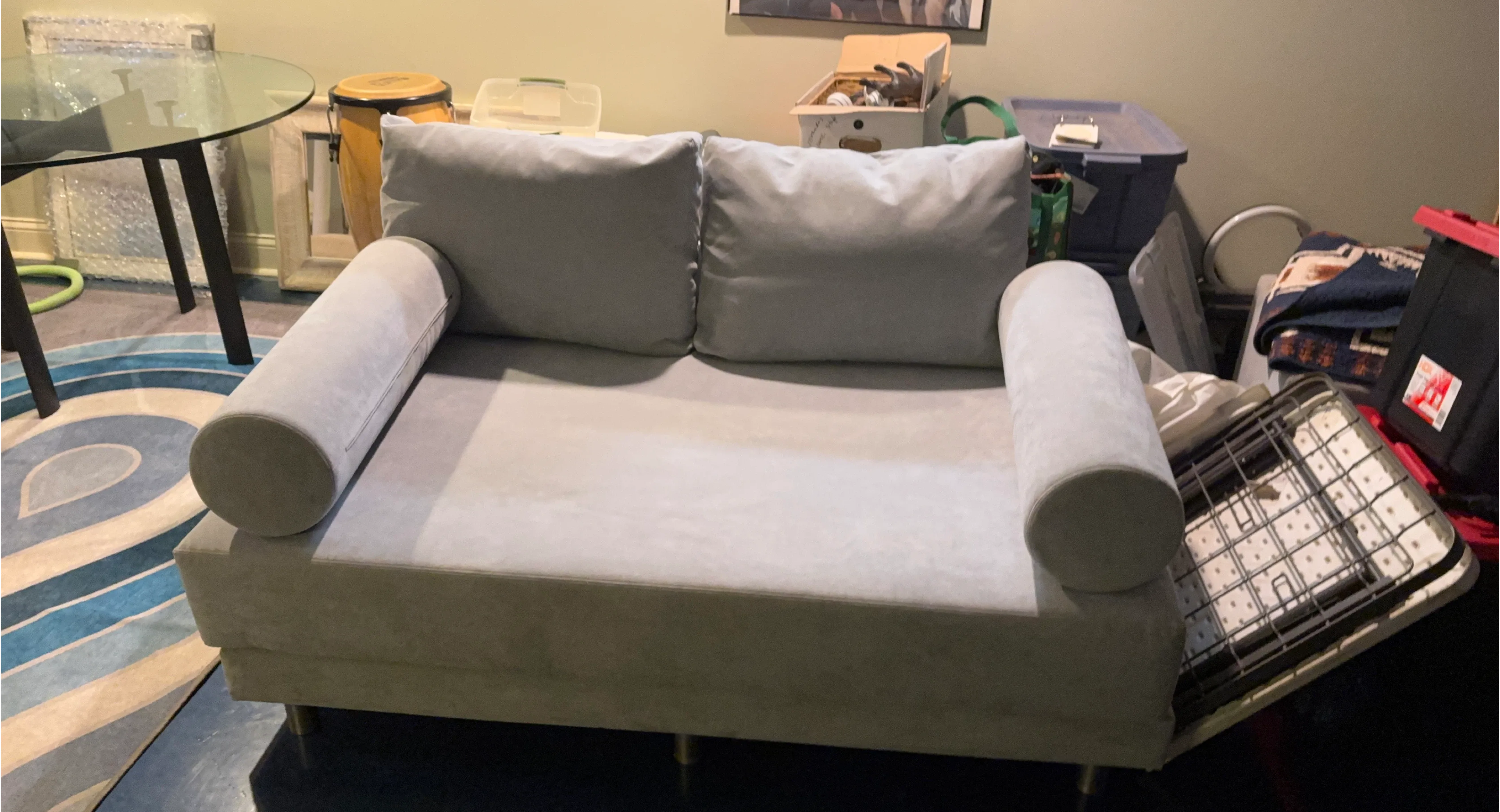 Gray Velvet Daybed Sofa with Pillows