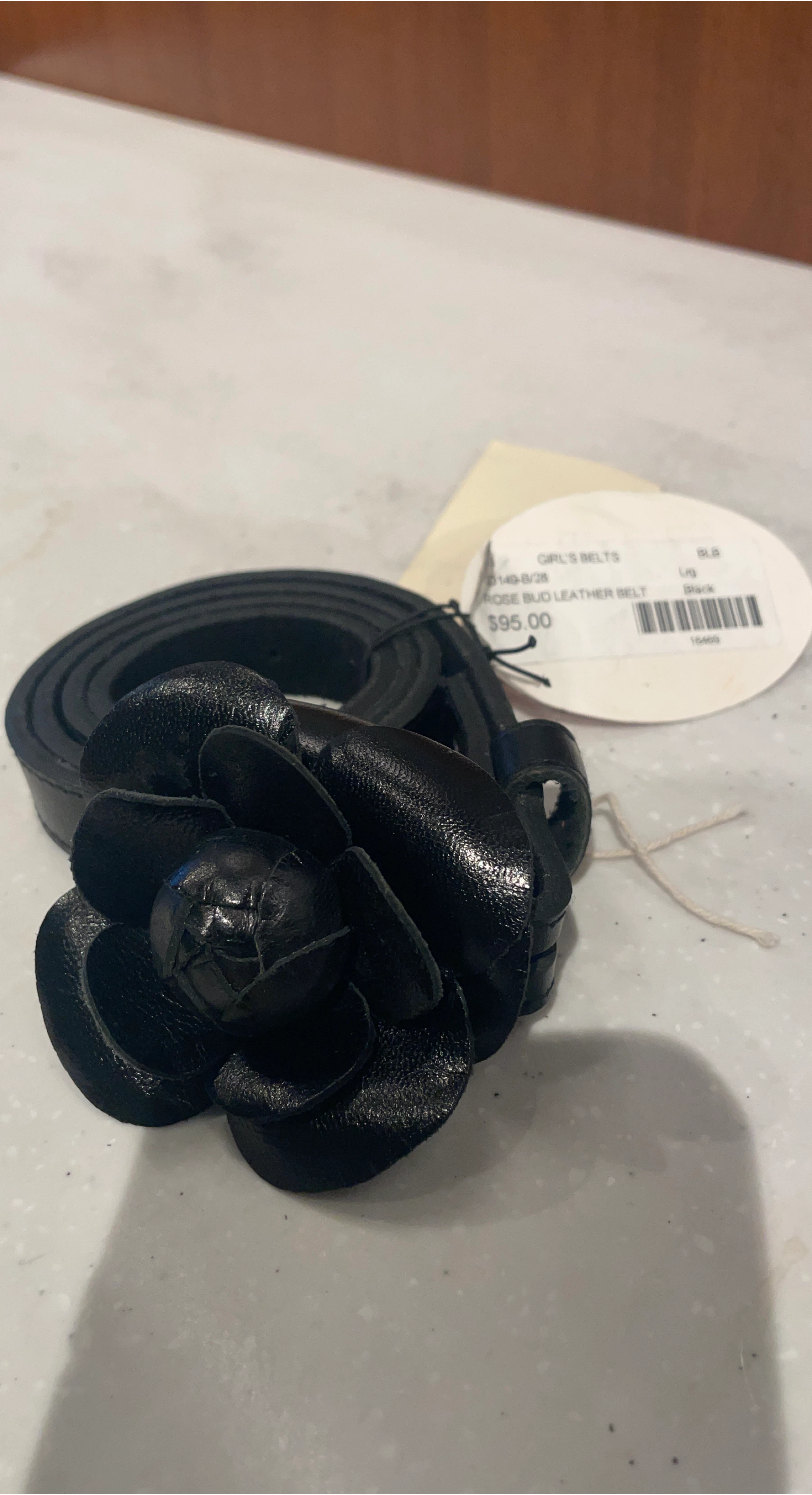 Rose Bud Leather Belt - Black