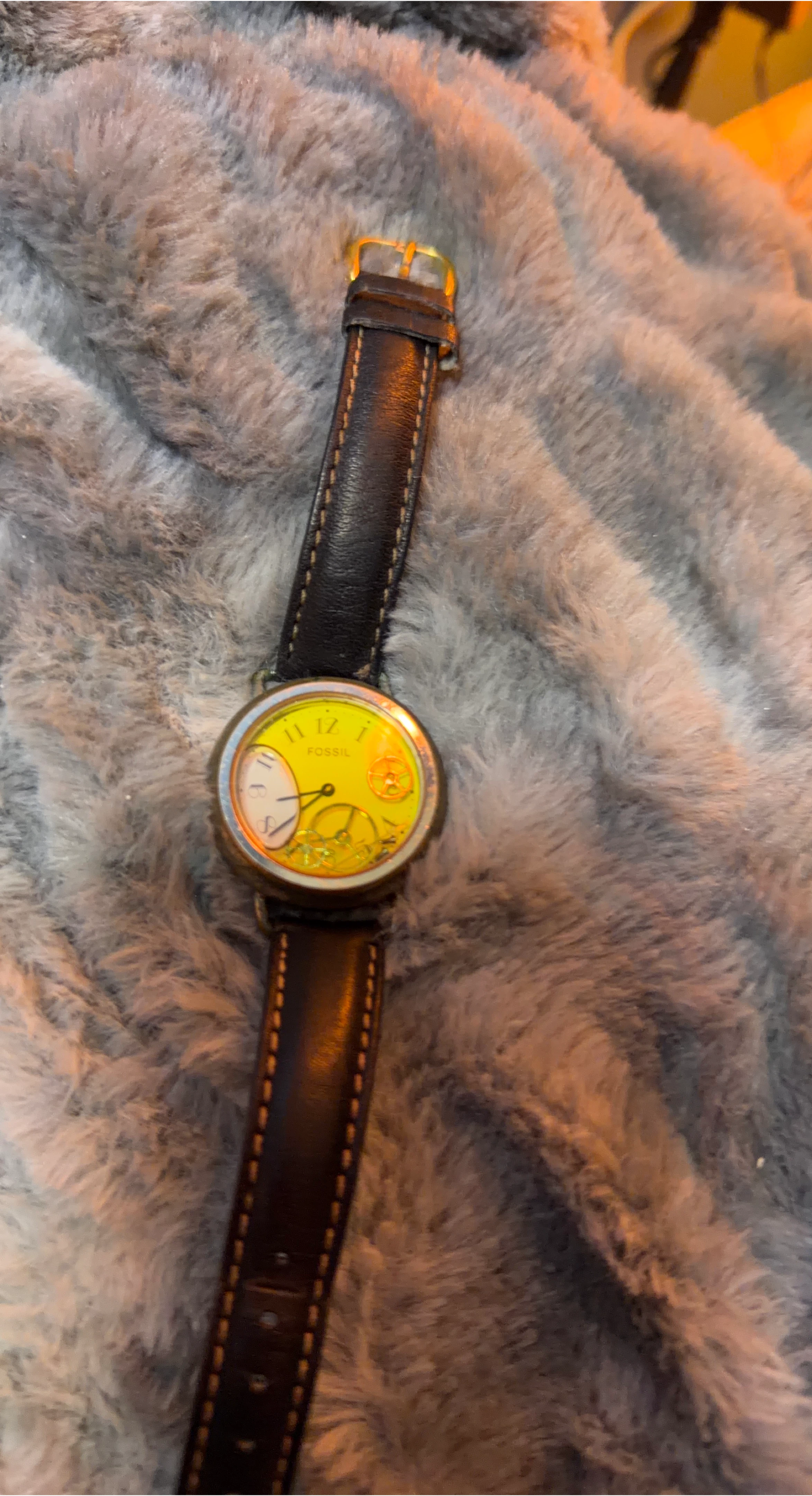 Fossil Yellow Dial Leather Band Watch thumbnail