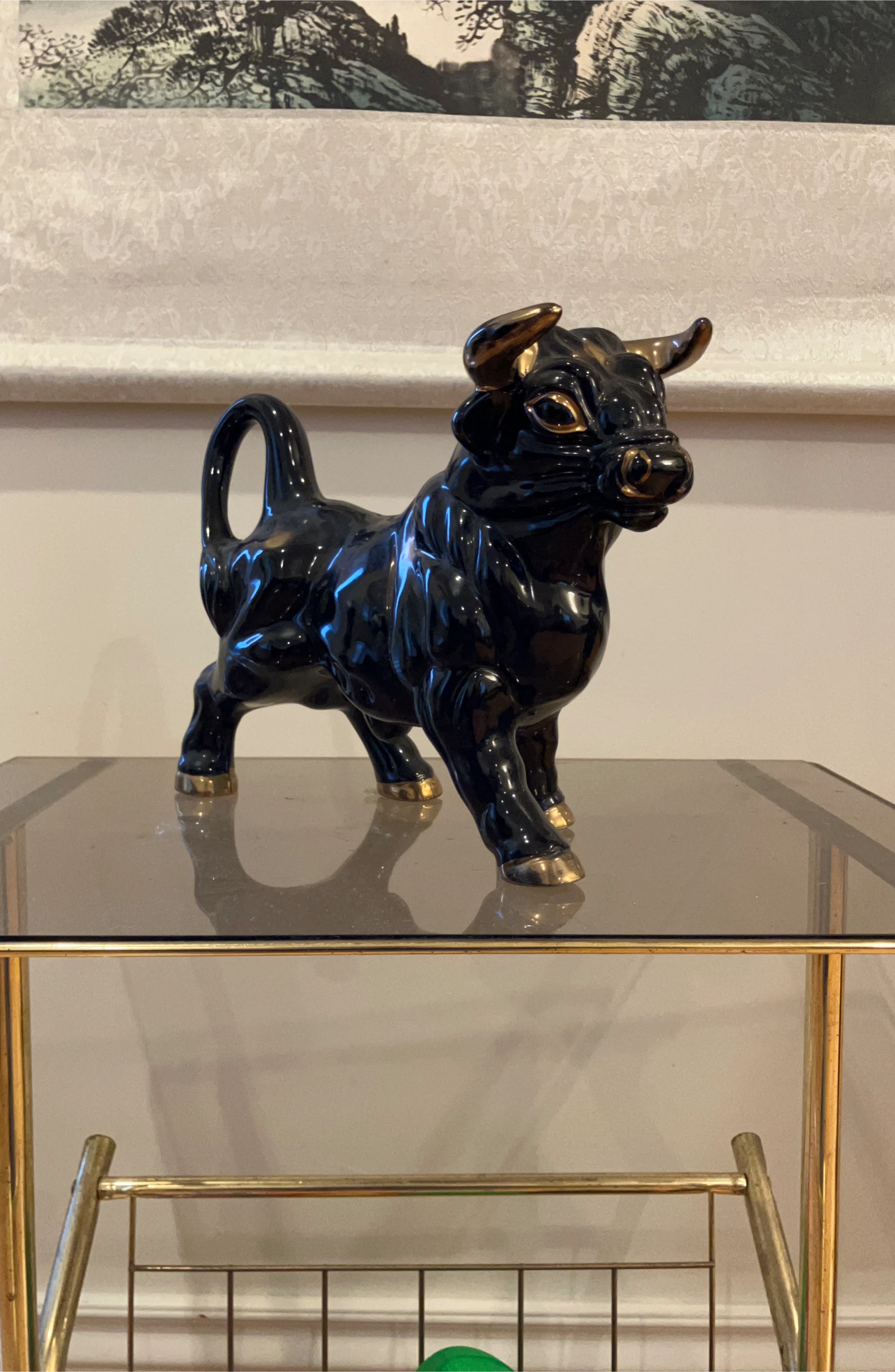 Black & Gold Ceramic Bull Figurine