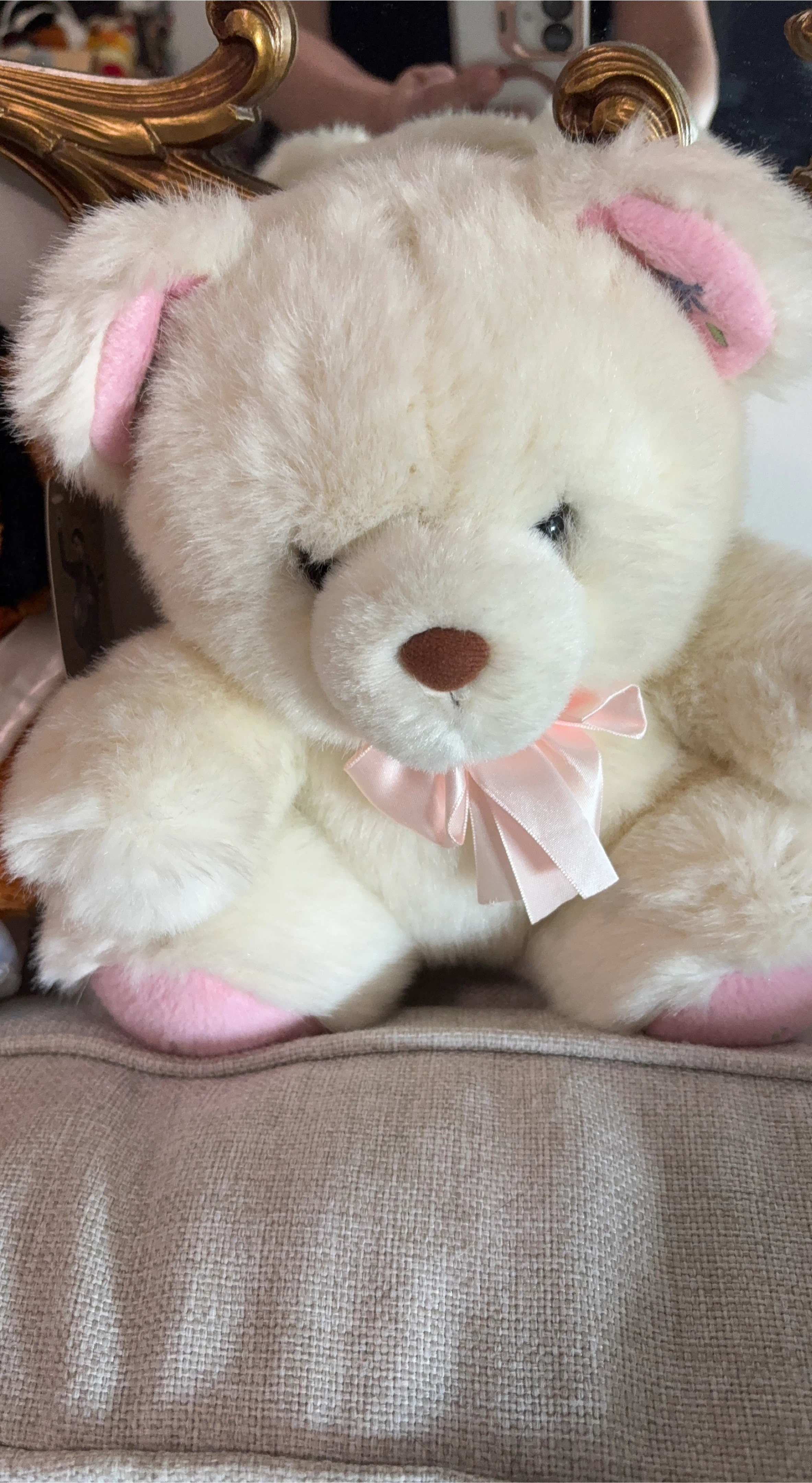 White Teddy Bear with Pink Bow