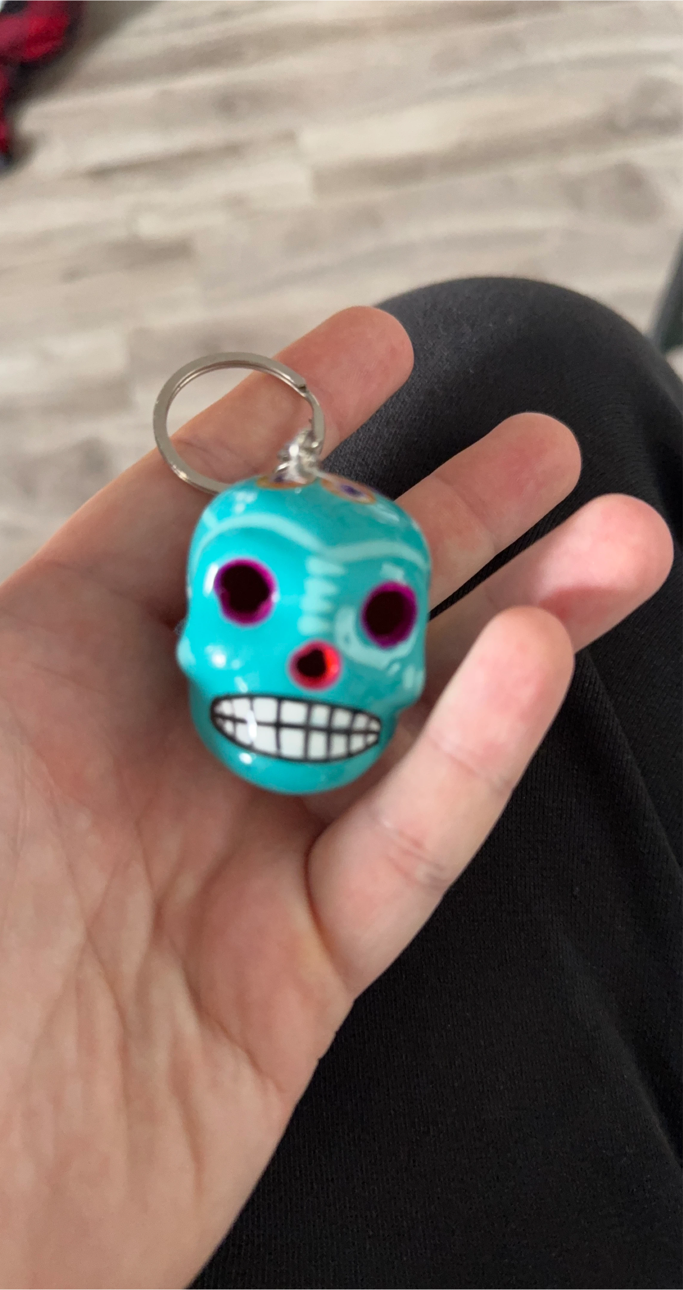 Handmade Turquoise Sugar Skull Keychain image indicator(1)