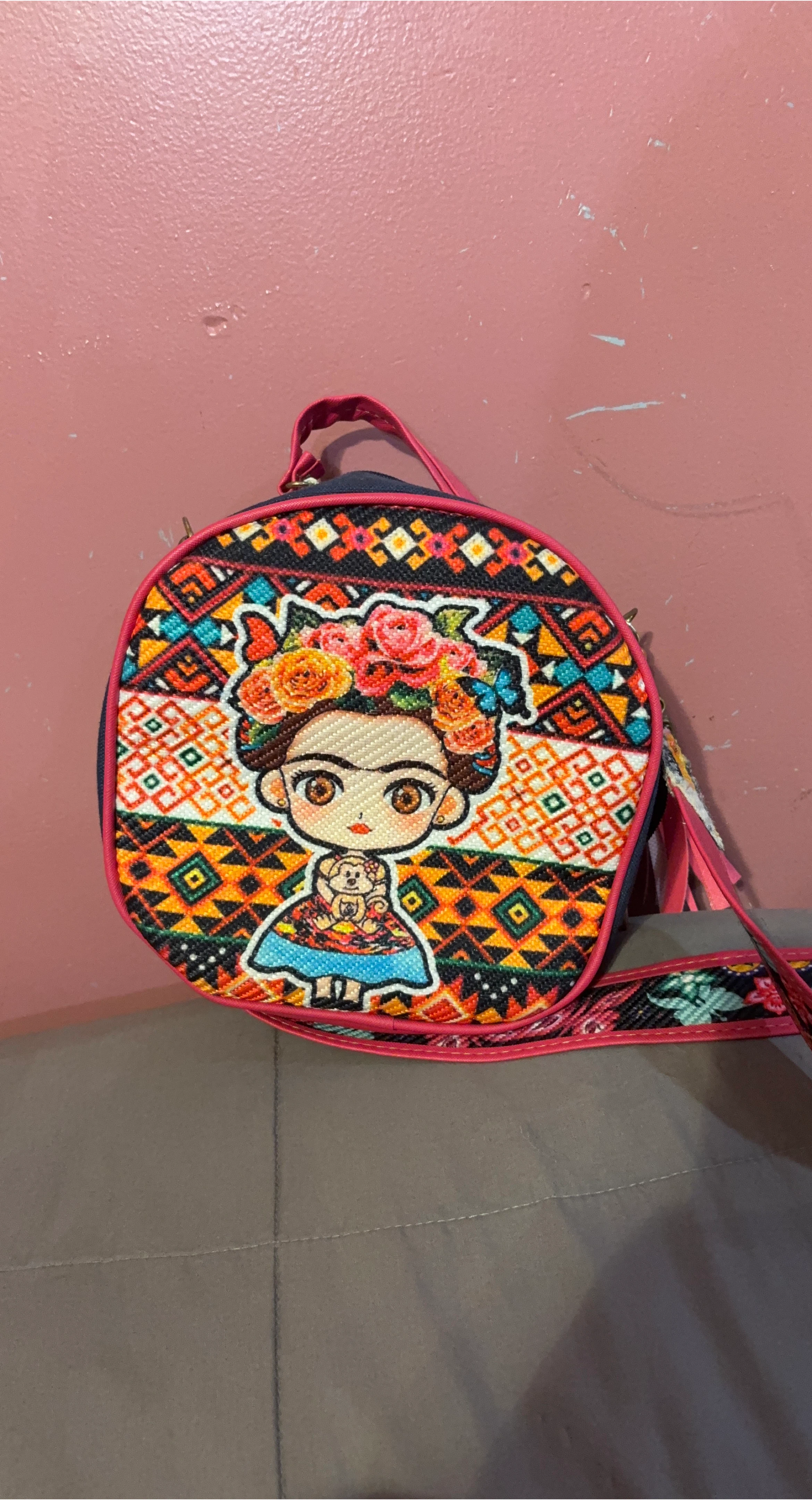Frida Kahlo Inspired Round Crossbody Bag thumbnail