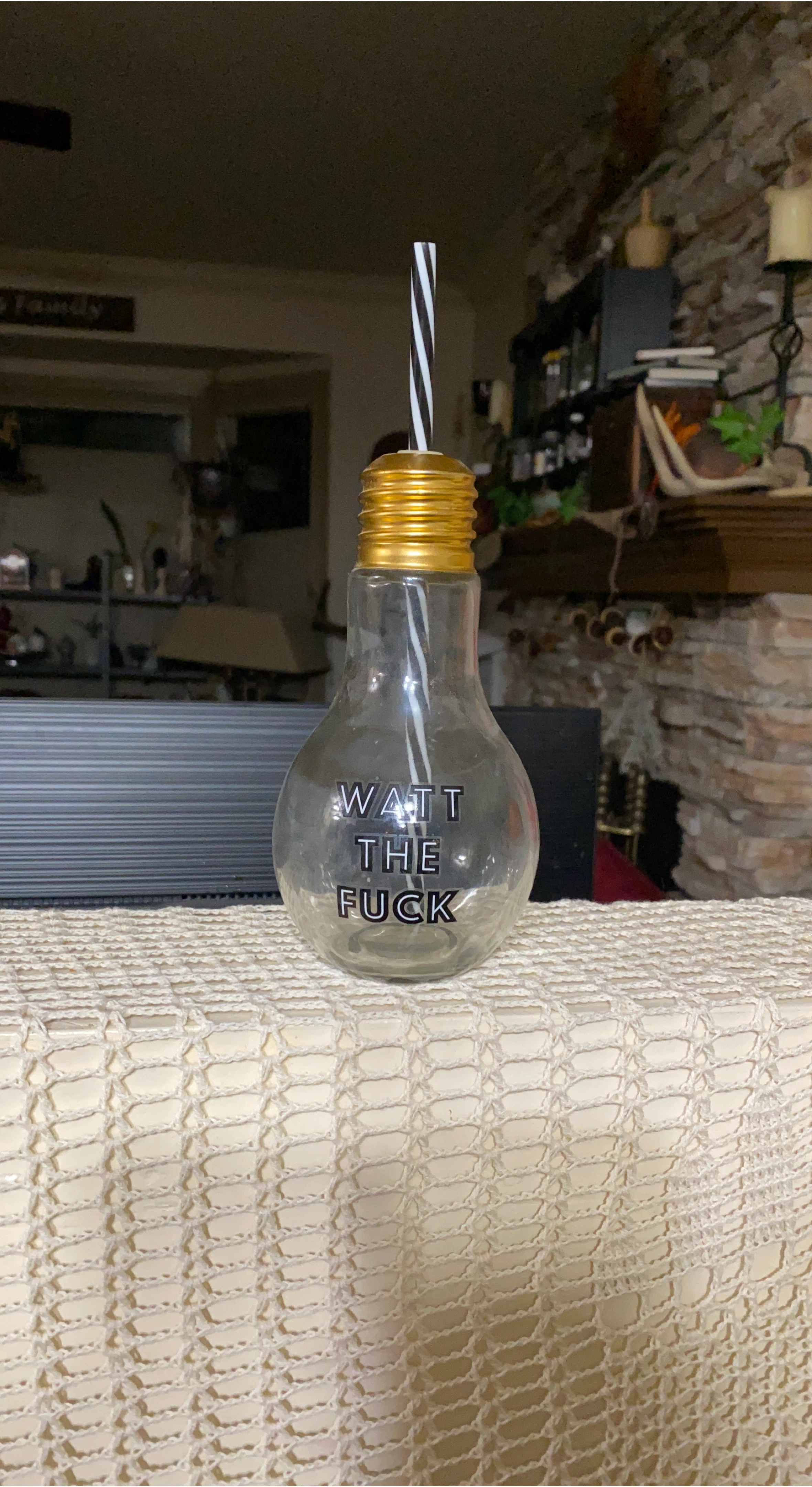 Light Bulb Shaped Glass Cup with Straw thumbnail
