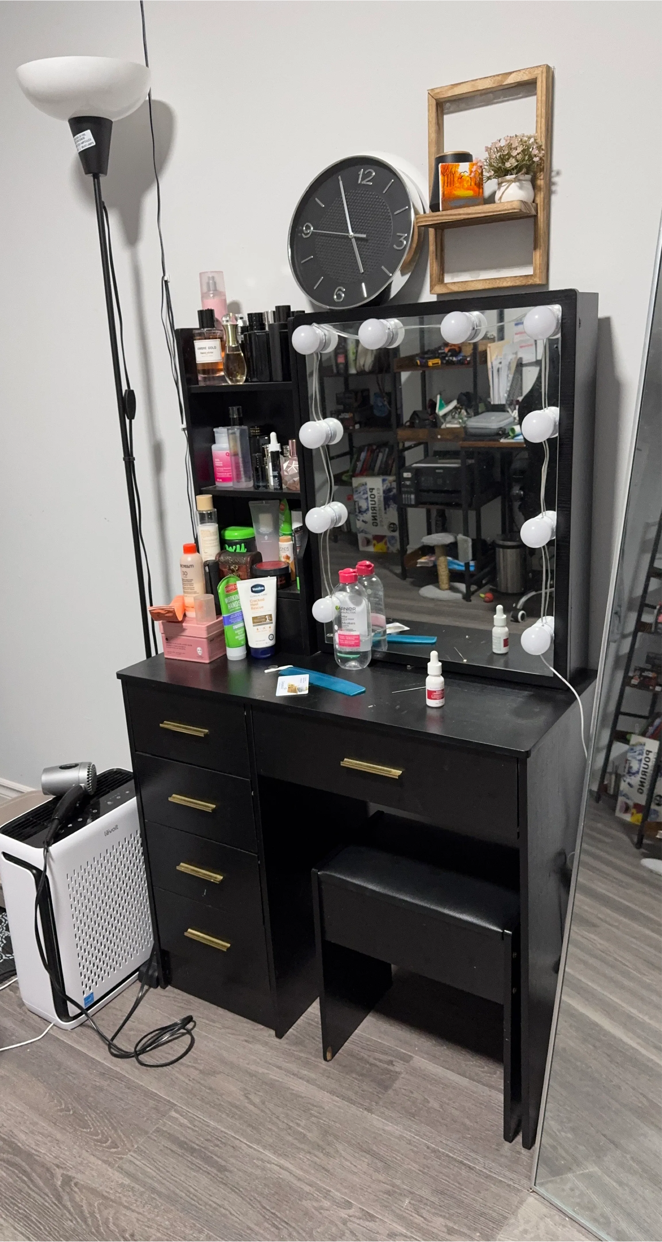 Black Vanity Makeup Table with Lighted Mirror