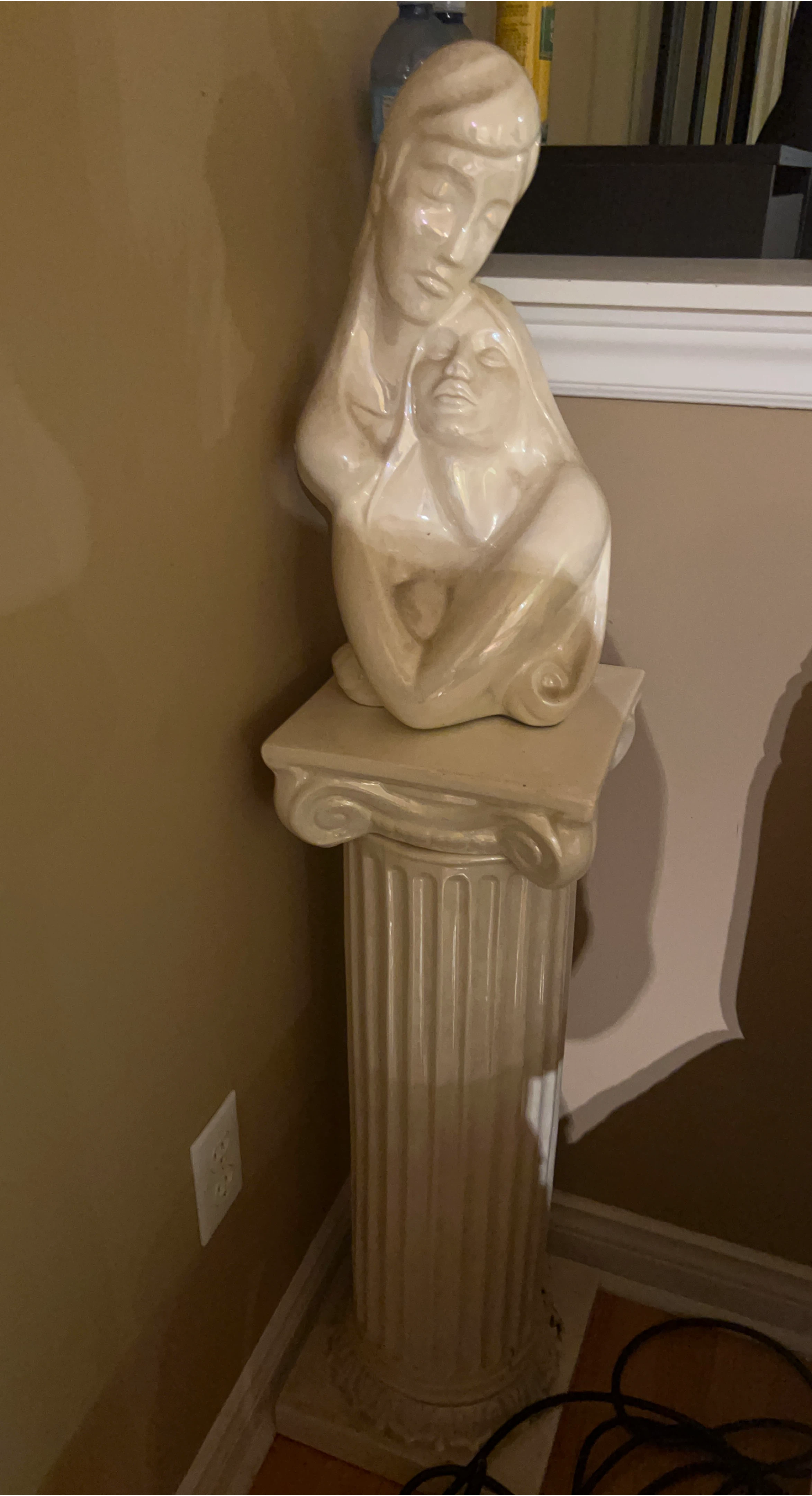 Ceramic Couple Statue on Column Stand