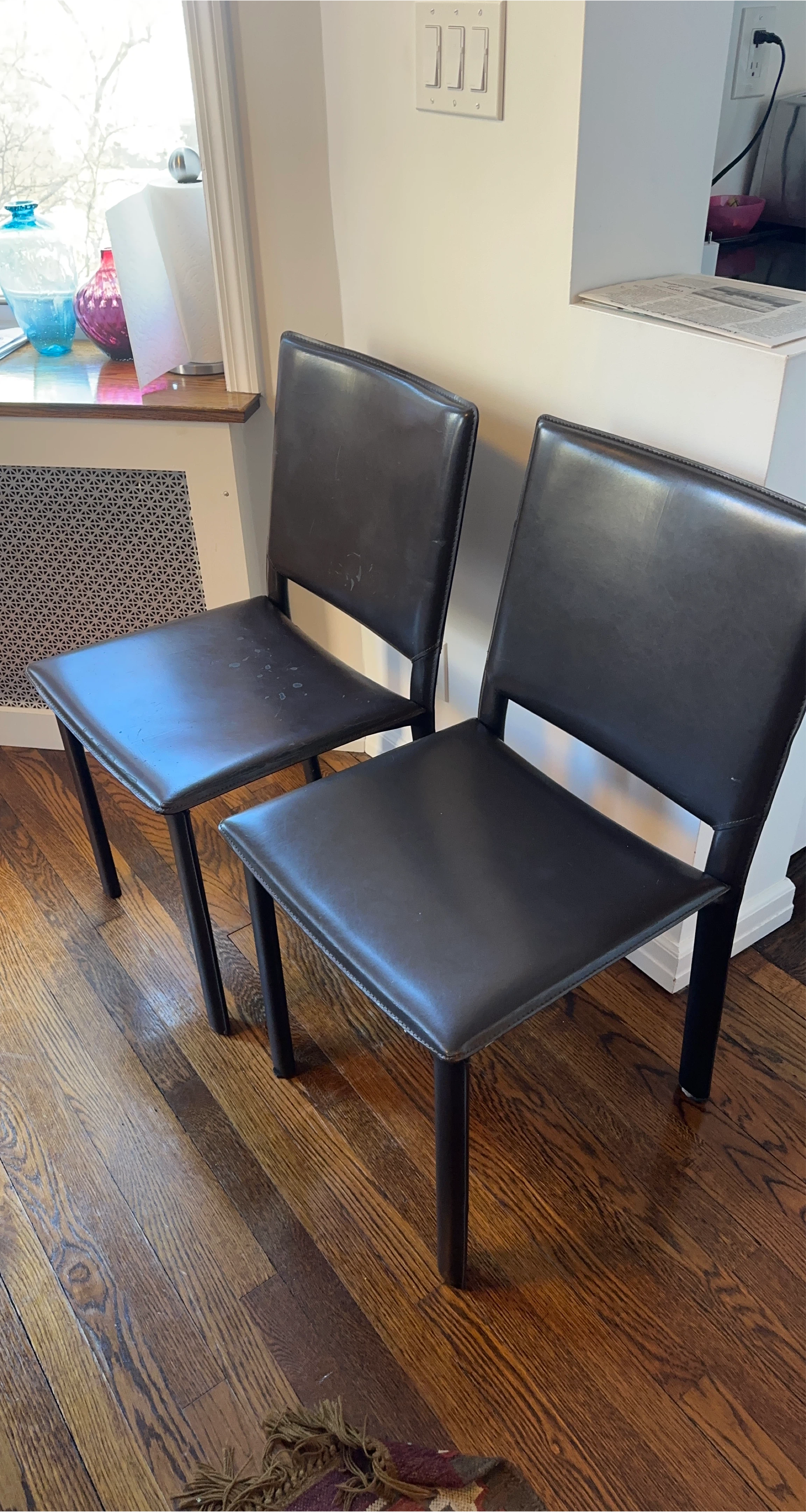 Set of 6 Black Leather Dining Chairs