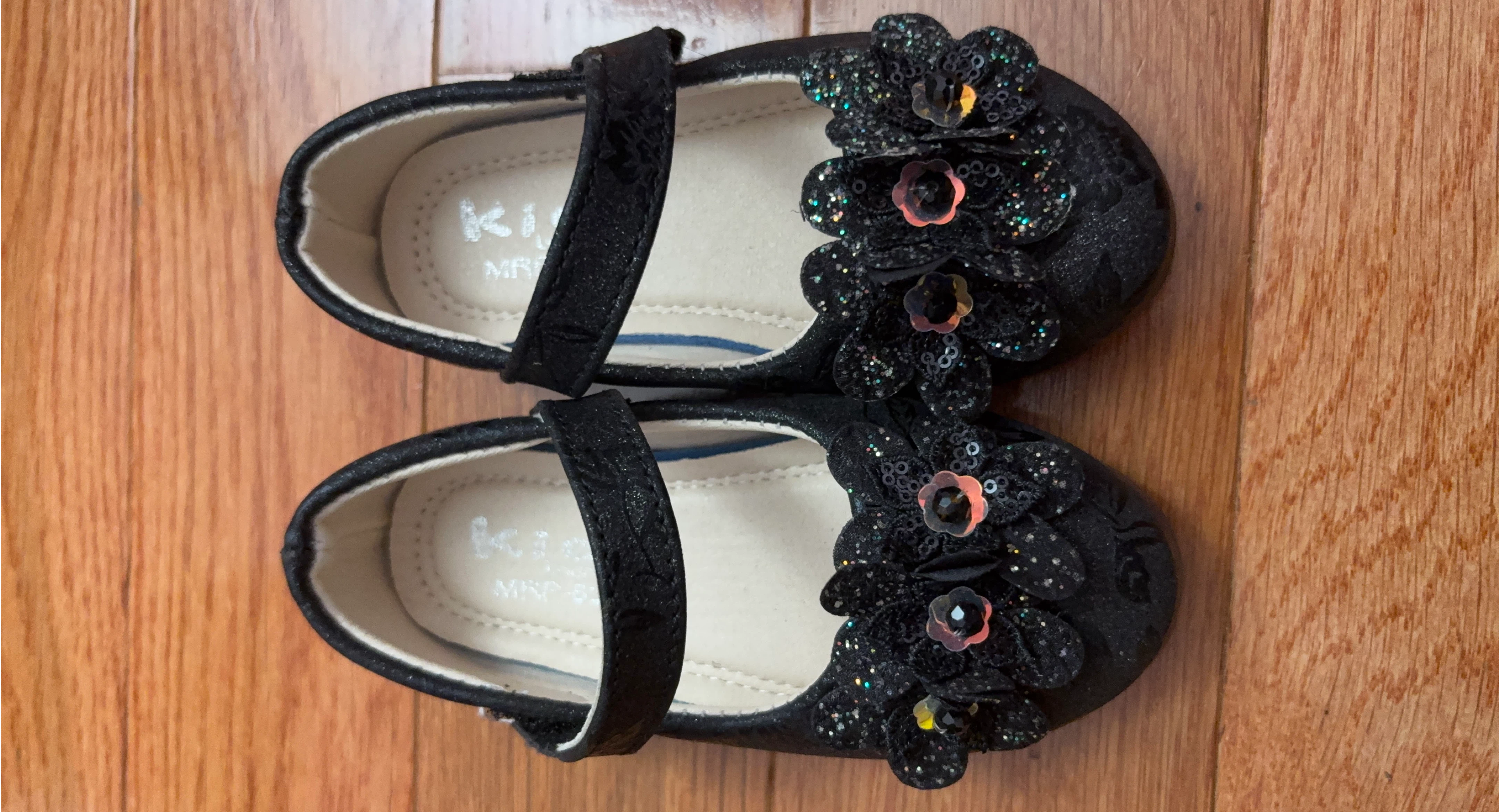 Kids Black Flower Girl Shoes - Size 7
