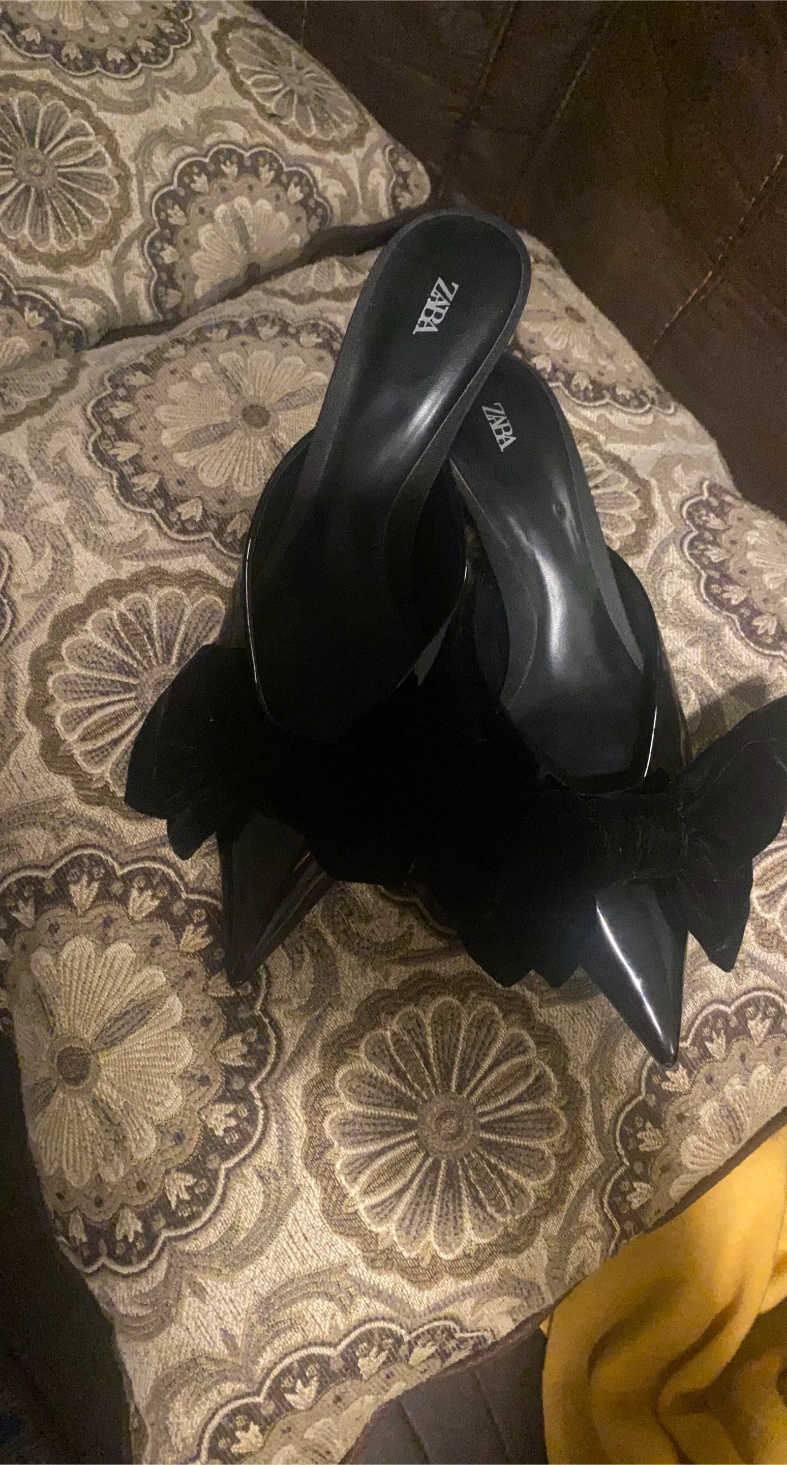 Zara Black Heeled Mules with Bow