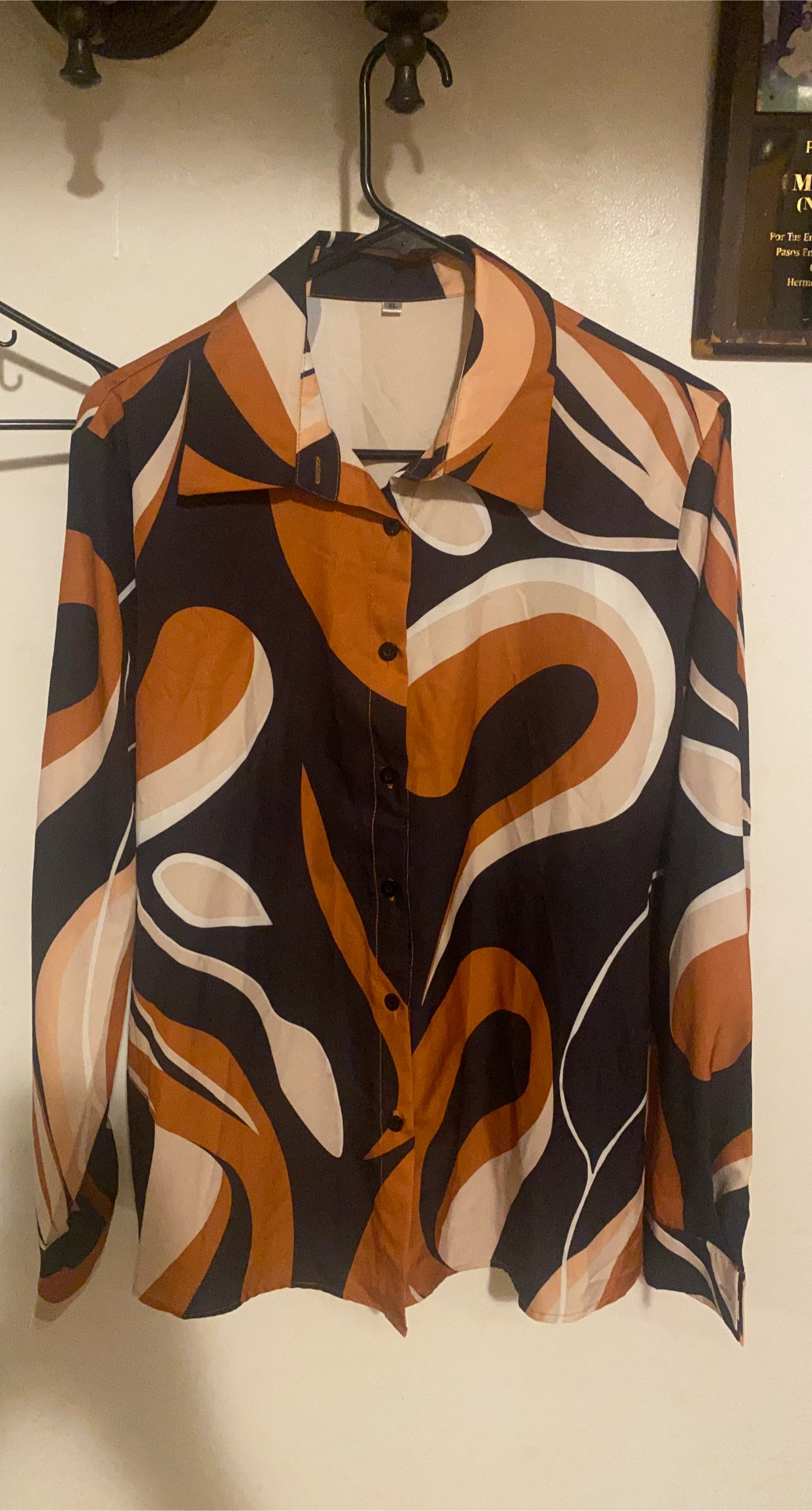 Retro Patterned Blouse - Size XL