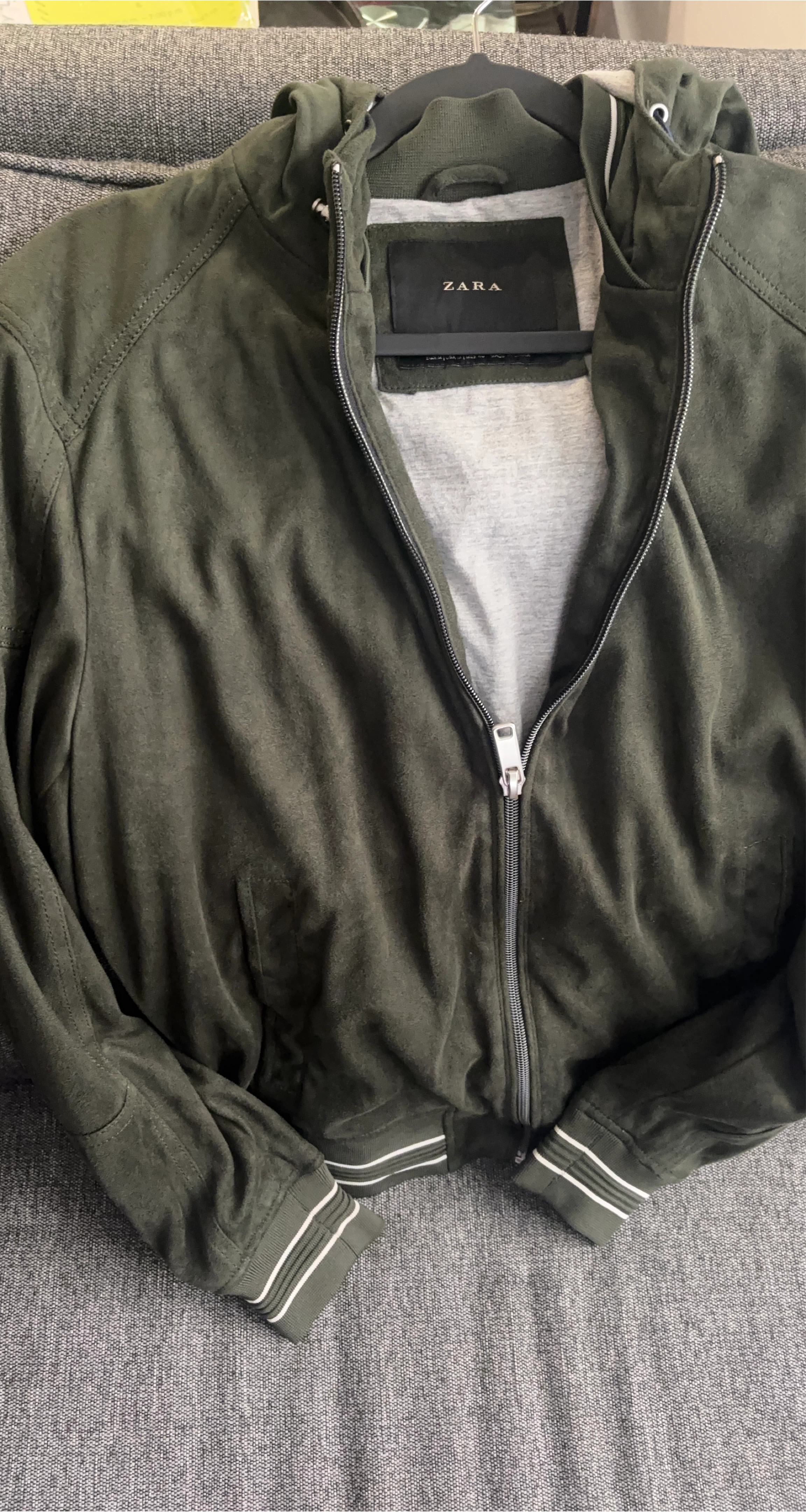 Zara Olive Green Suede Jacket Size M image indicator(1)