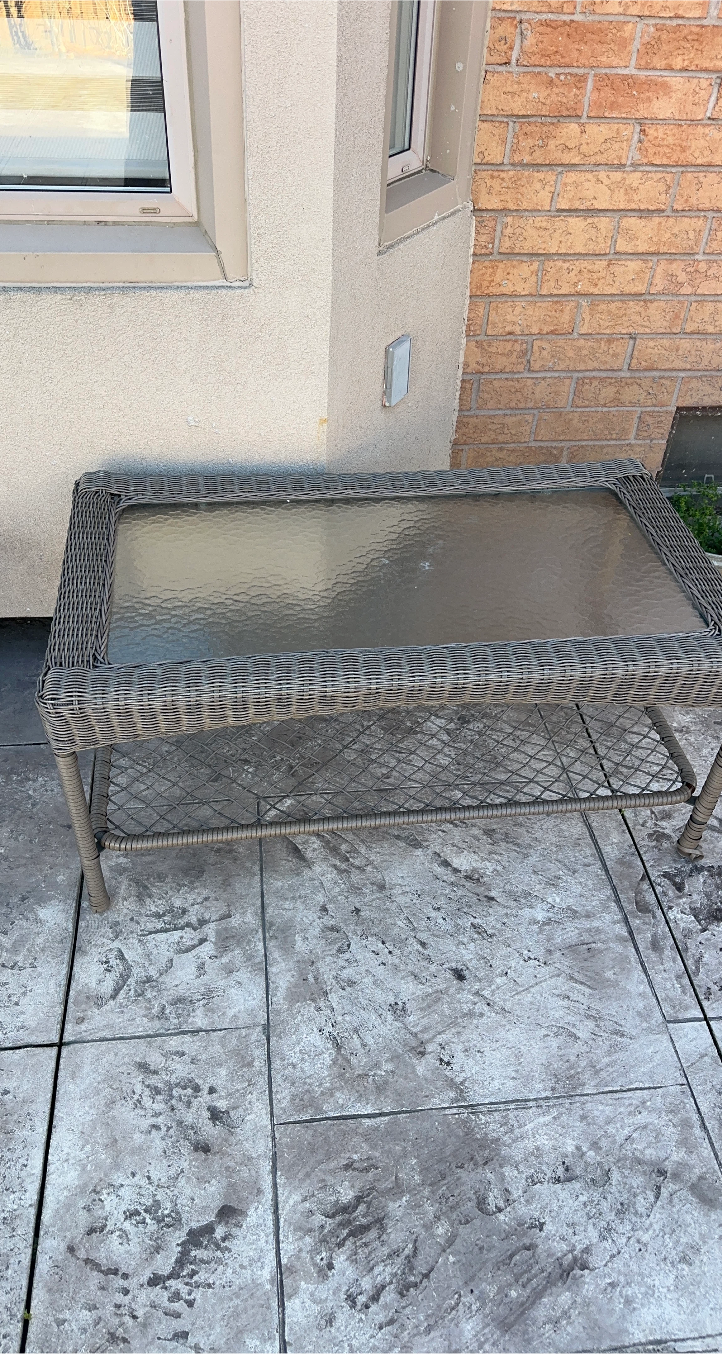 Wicker Coffee Table with Glass Top