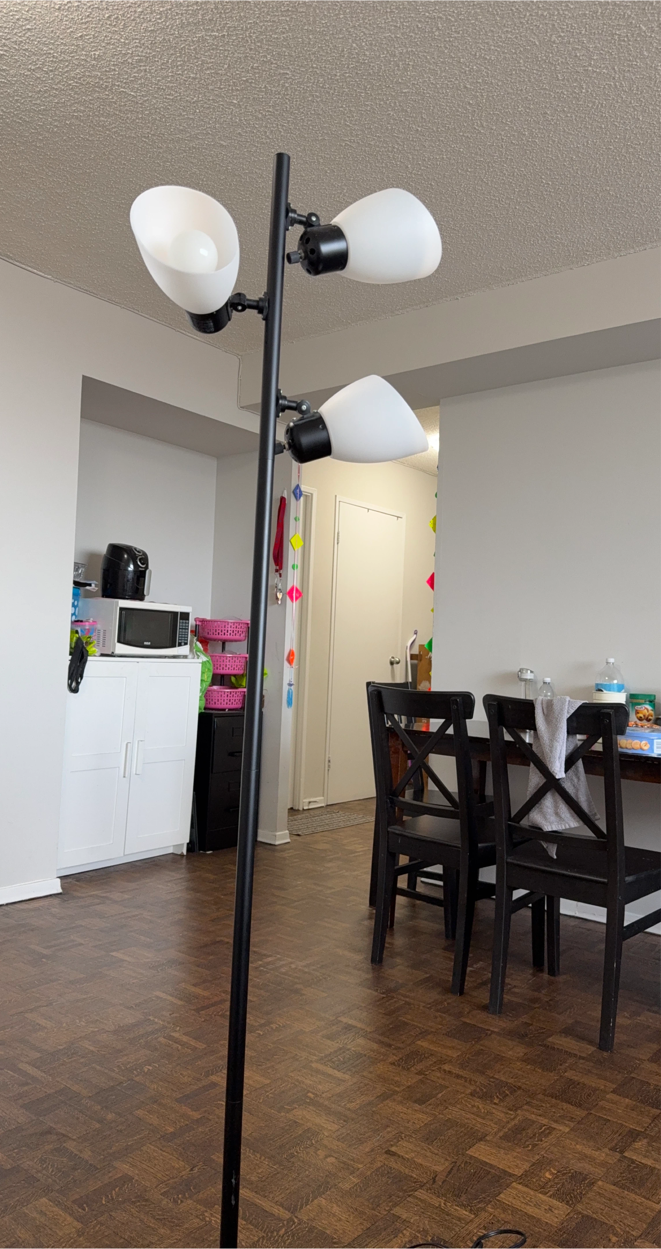 Black Floor Lamp with 3 White Shades