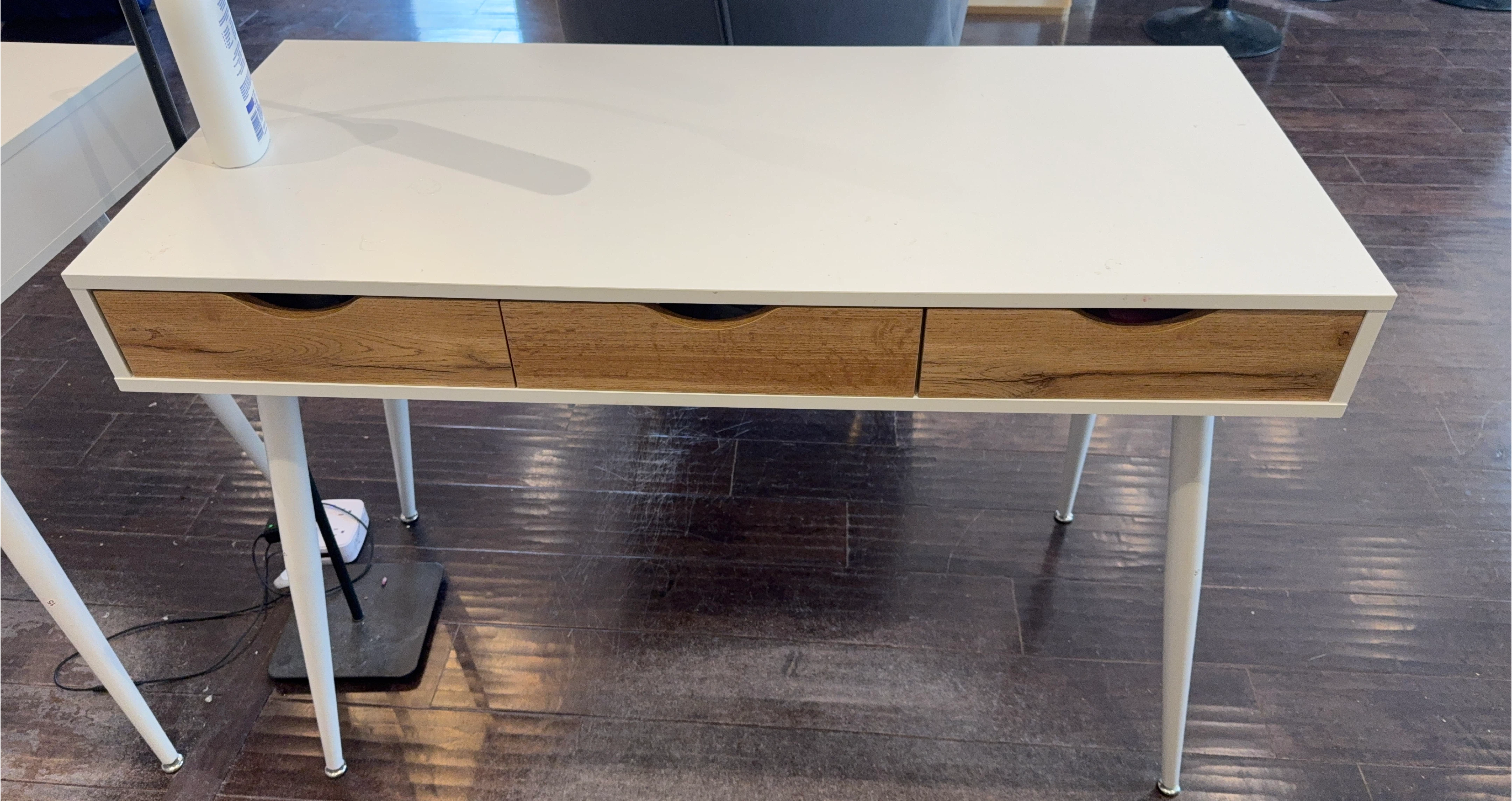 White & Wood Desk with 3 Drawers